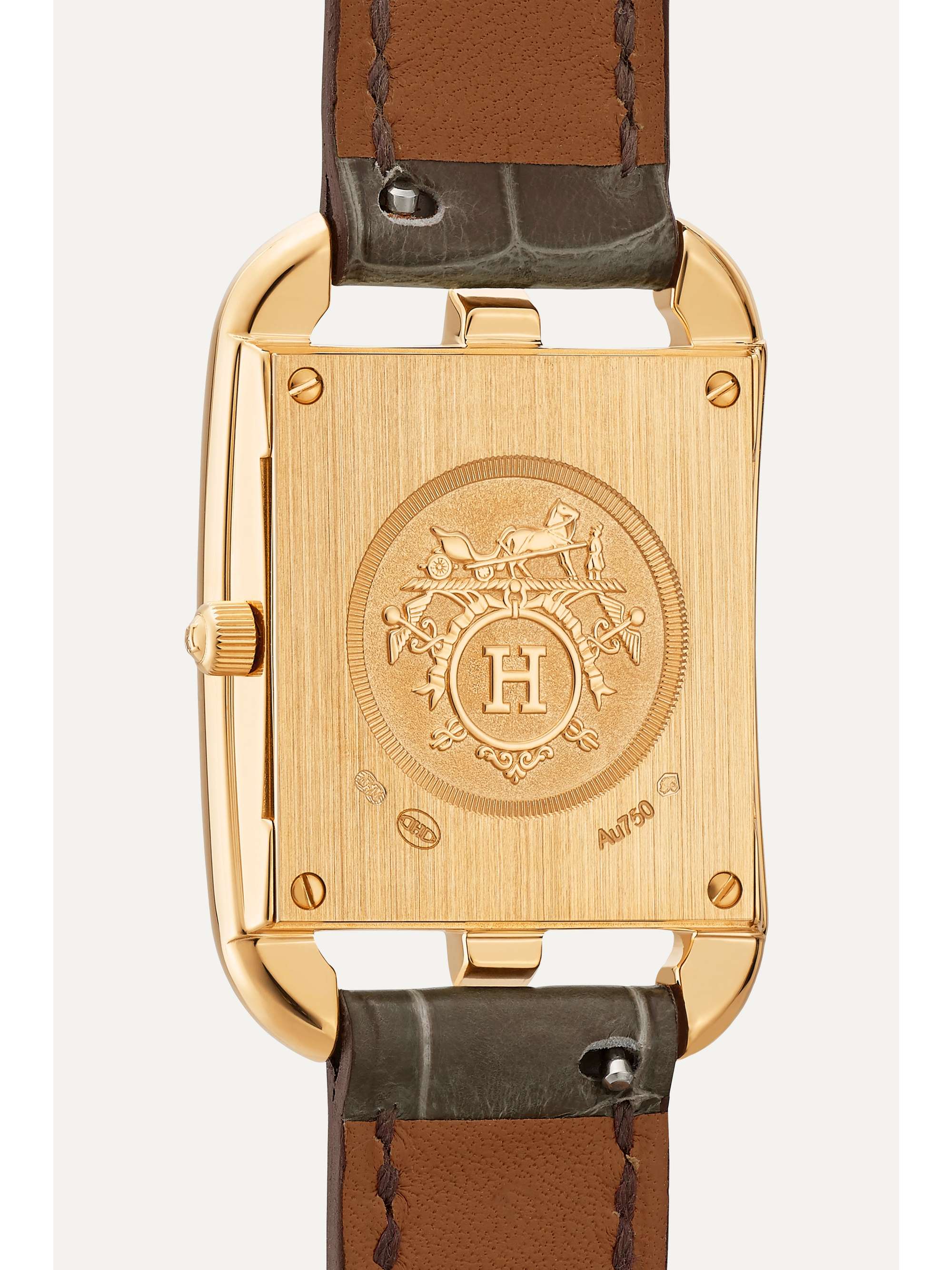 HERMÈS TIMEPIECES Cape Cod 23mm small 18-karat gold, alligator, mother-of-pearl and diamond watch