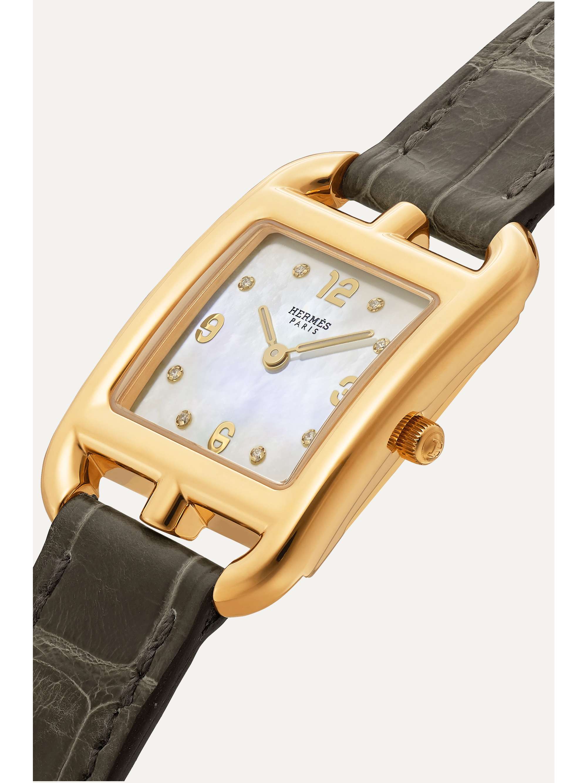 HERMÈS TIMEPIECES Cape Cod 23mm small 18-karat gold, alligator, mother-of-pearl and diamond watch