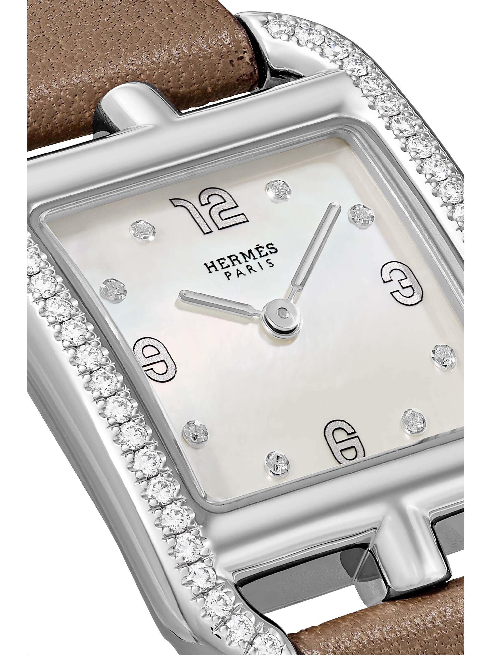 HERMÈS TIMEPIECES Cape Cod 23mm small stainless steel, leather, mother-of-pearl and diamond watch