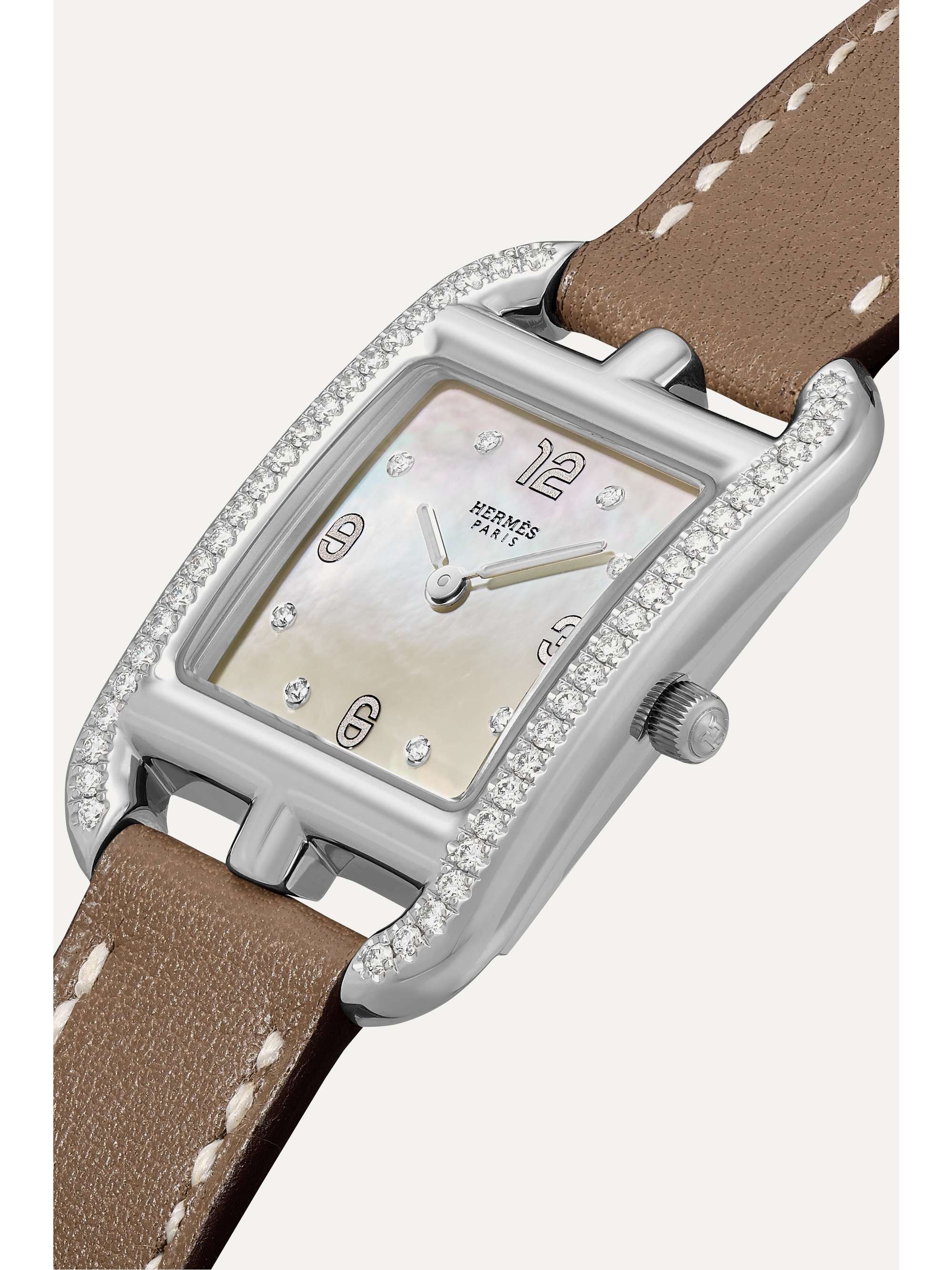 HERMÈS TIMEPIECES Cape Cod 23mm small stainless steel, leather, mother-of-pearl and diamond watch