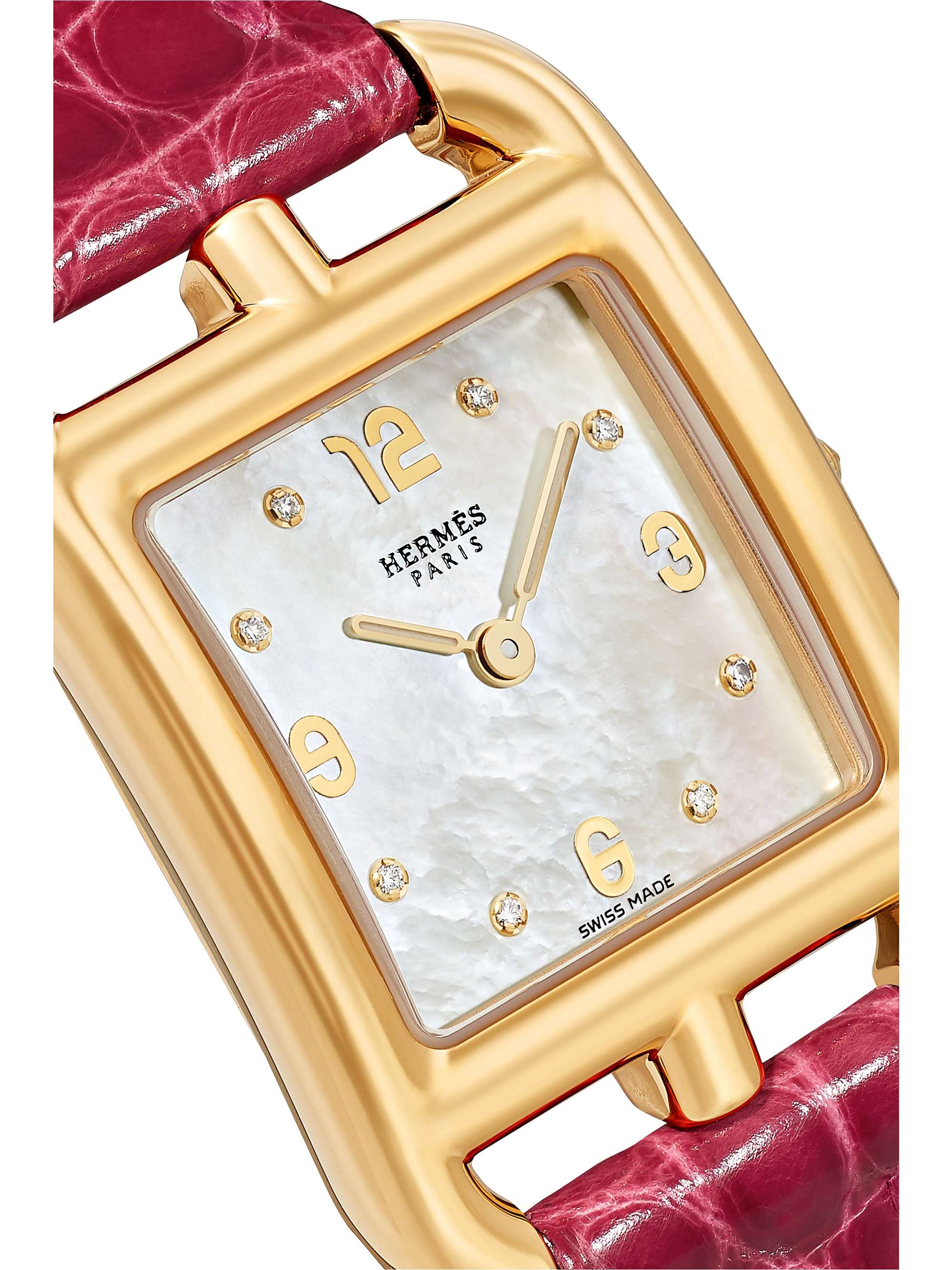 HERMÈS TIMEPIECES Cape Cod 23mm small 18-karat gold, alligator, mother-of-pearl and diamond watch