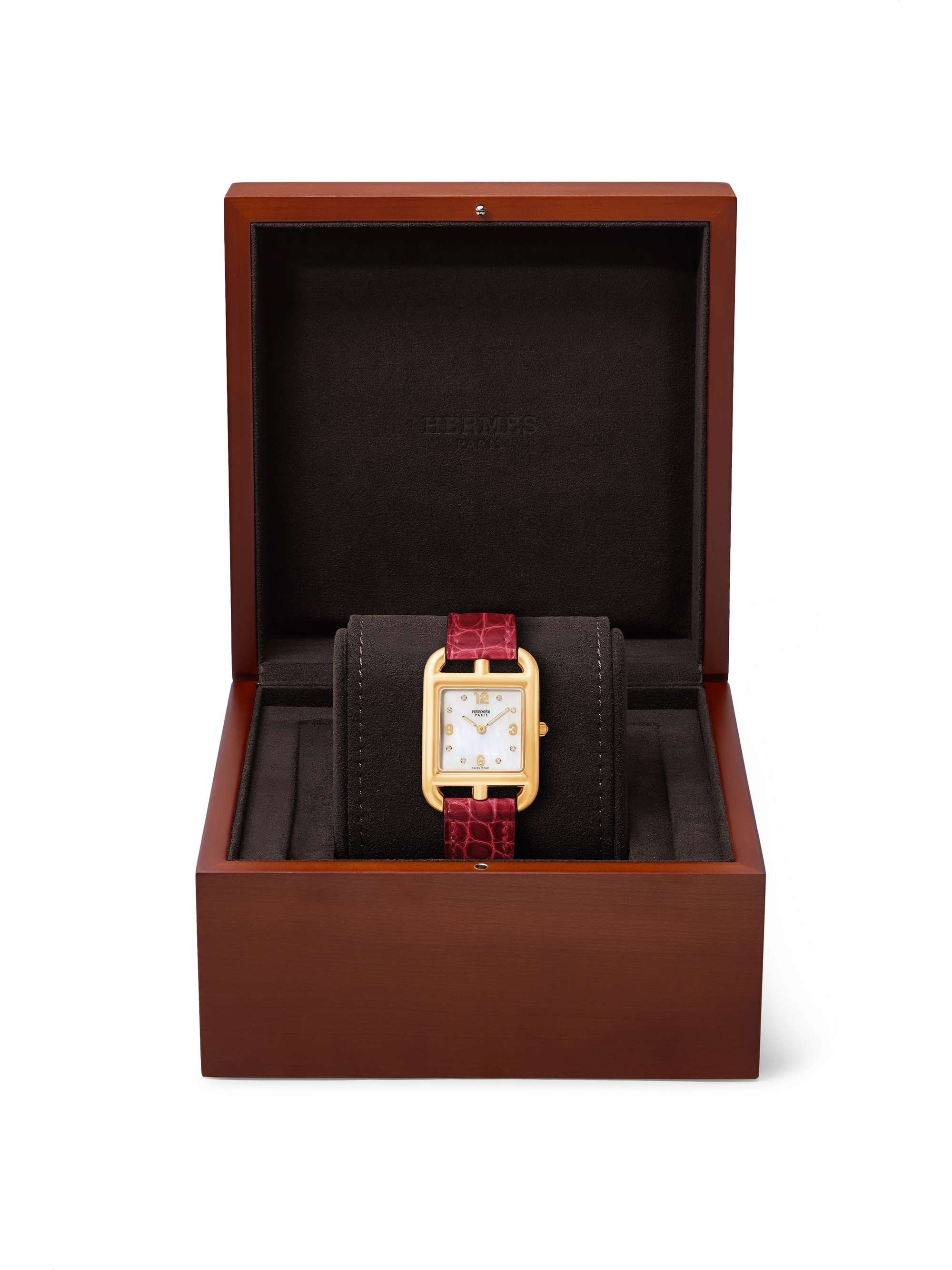 HERMÈS TIMEPIECES Cape Cod 23mm small 18-karat gold, alligator, mother-of-pearl and diamond watch