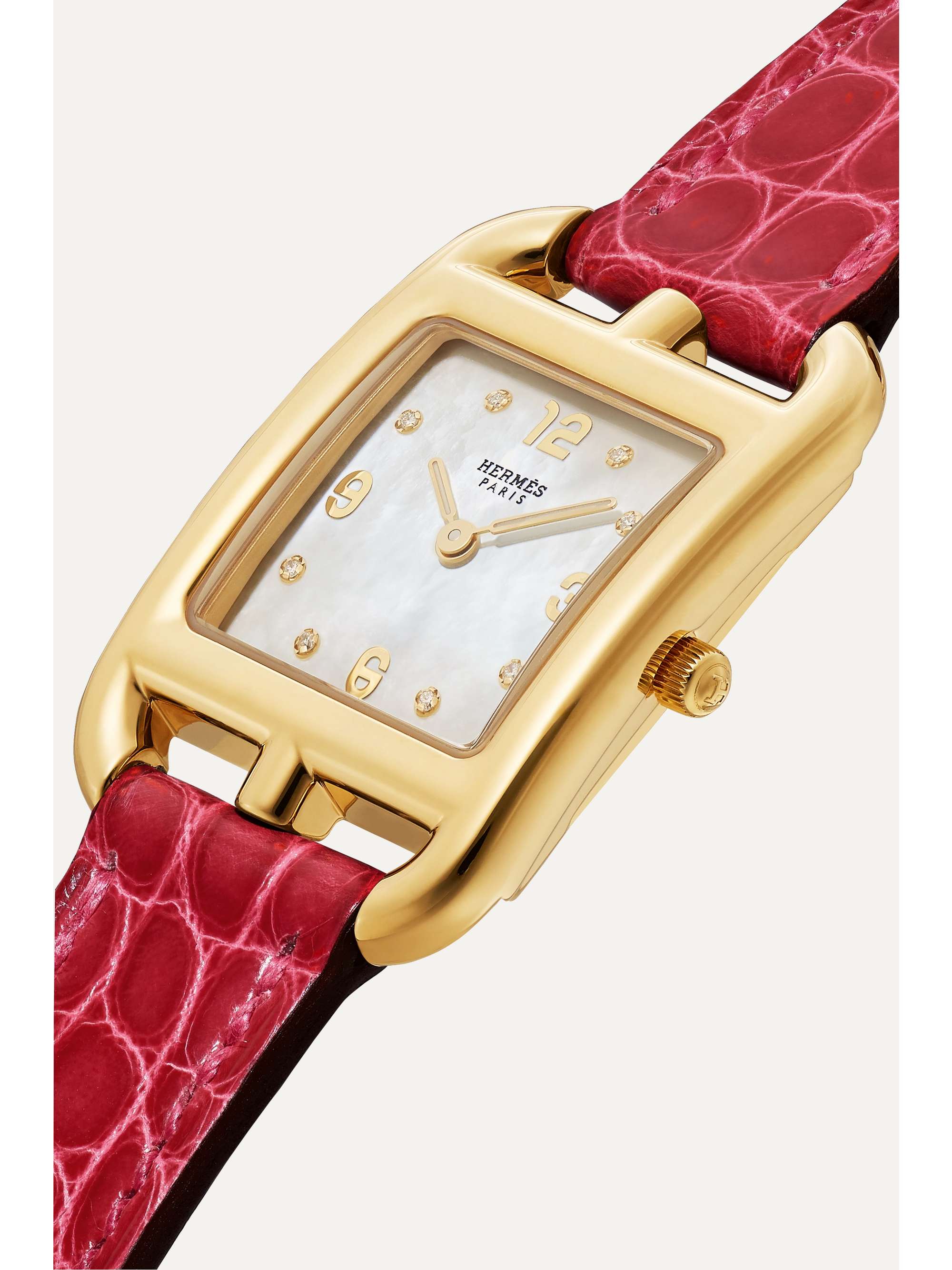 HERMÈS TIMEPIECES Cape Cod 23mm small 18-karat gold, alligator, mother-of-pearl and diamond watch