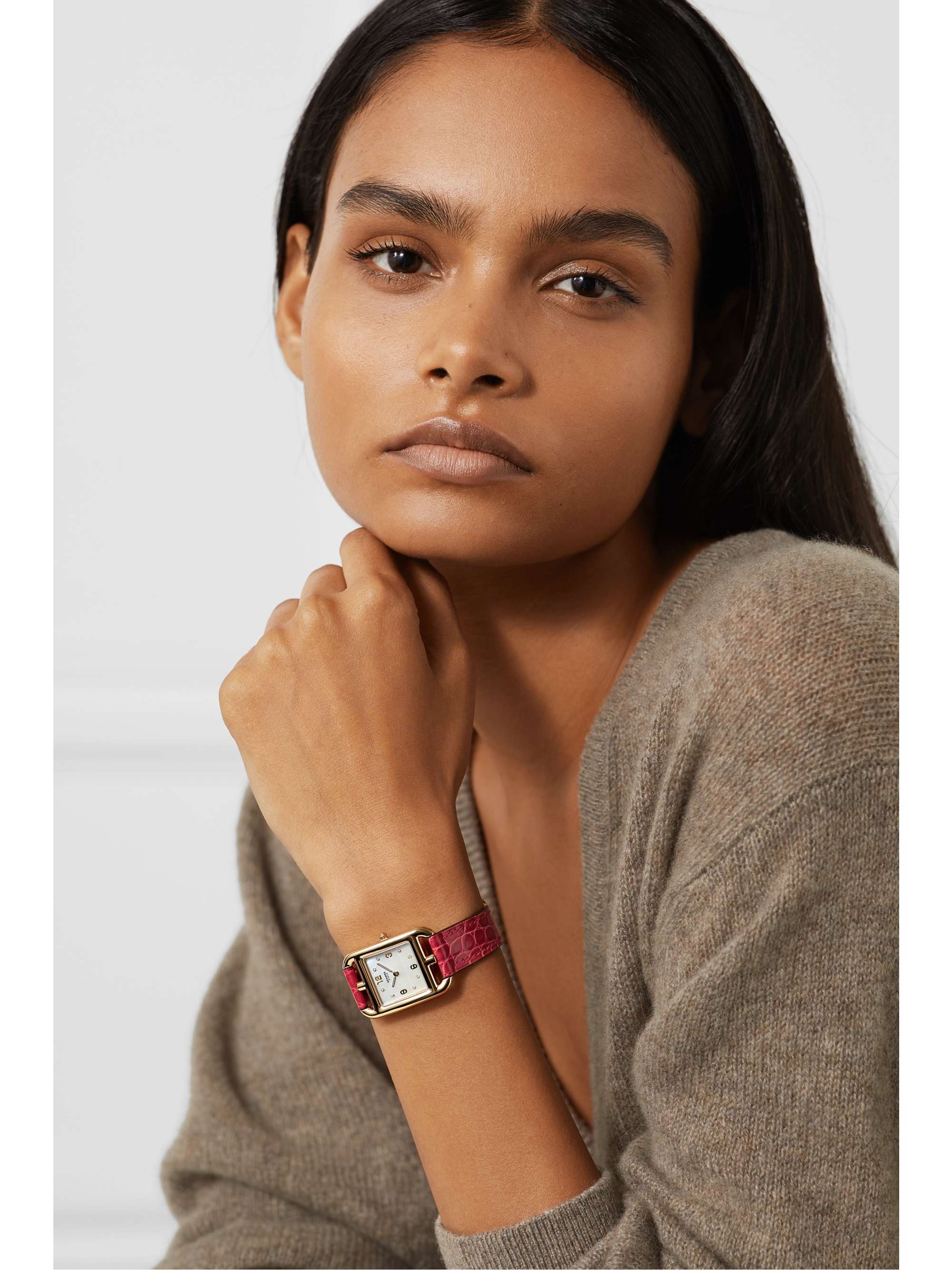 HERMÈS TIMEPIECES Cape Cod 23mm small 18-karat gold, alligator, mother-of-pearl and diamond watch