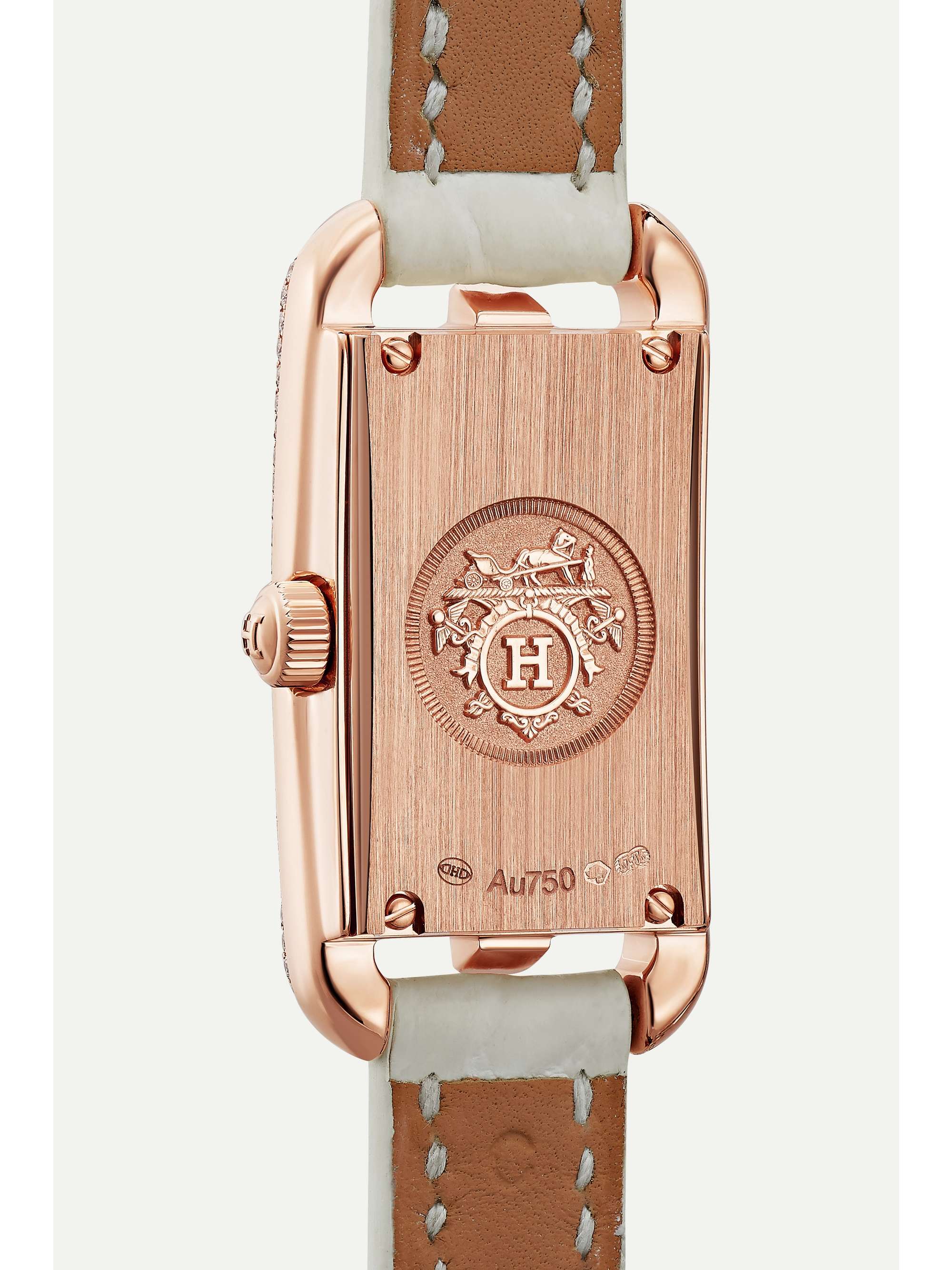 HERMÈS TIMEPIECES Nantucket 17mm very small 18-karat rose gold, alligator, mother-of-pearl and diamond watch