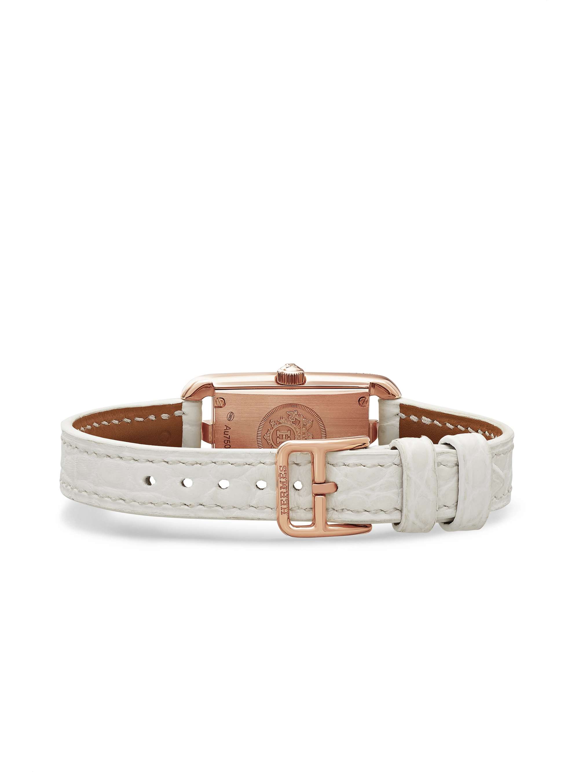 HERMÈS TIMEPIECES Nantucket 17mm very small 18-karat rose gold, alligator, mother-of-pearl and diamond watch