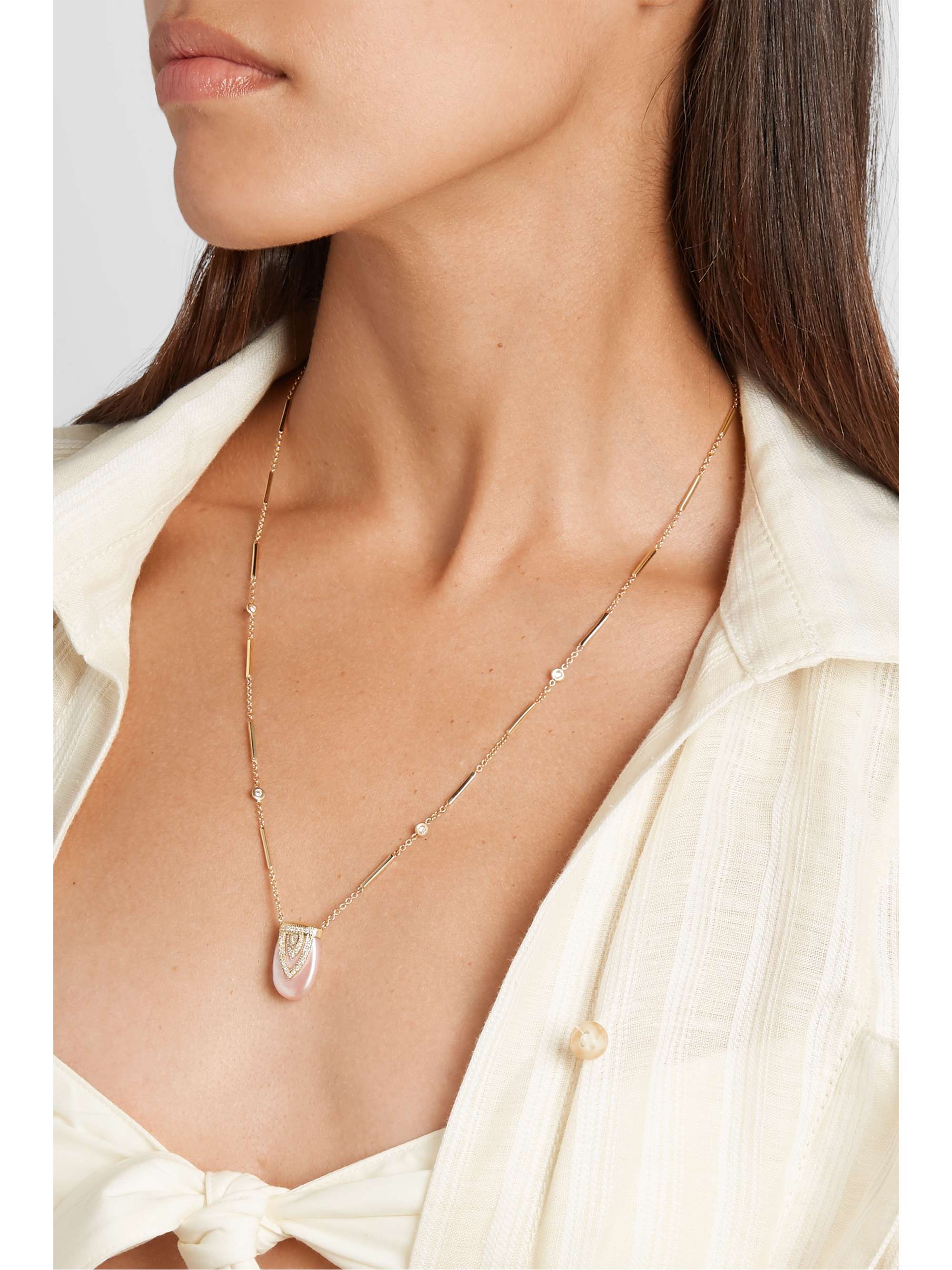 JACQUIE AICHE Aladdin 14-karat gold, mother-of-pearl and diamond necklace