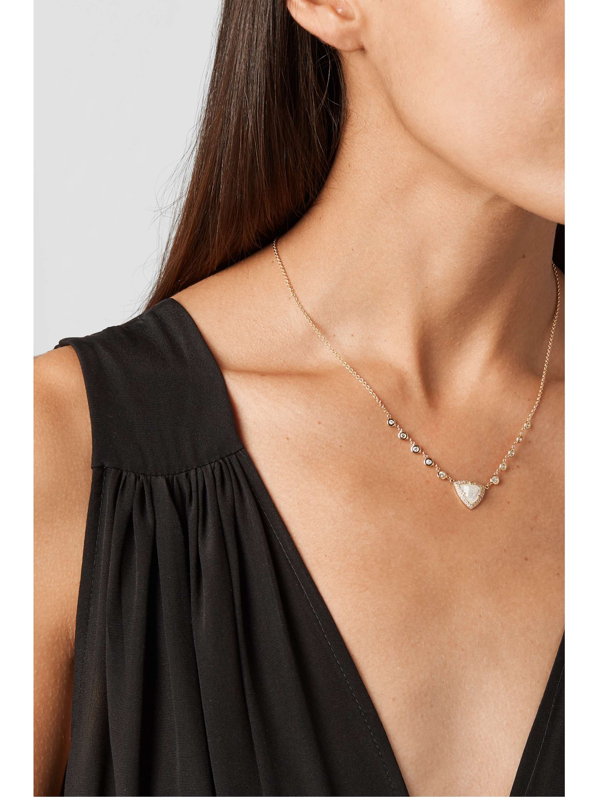 JACQUIE AICHE Emily 14-karat gold, moonstone and diamond necklace