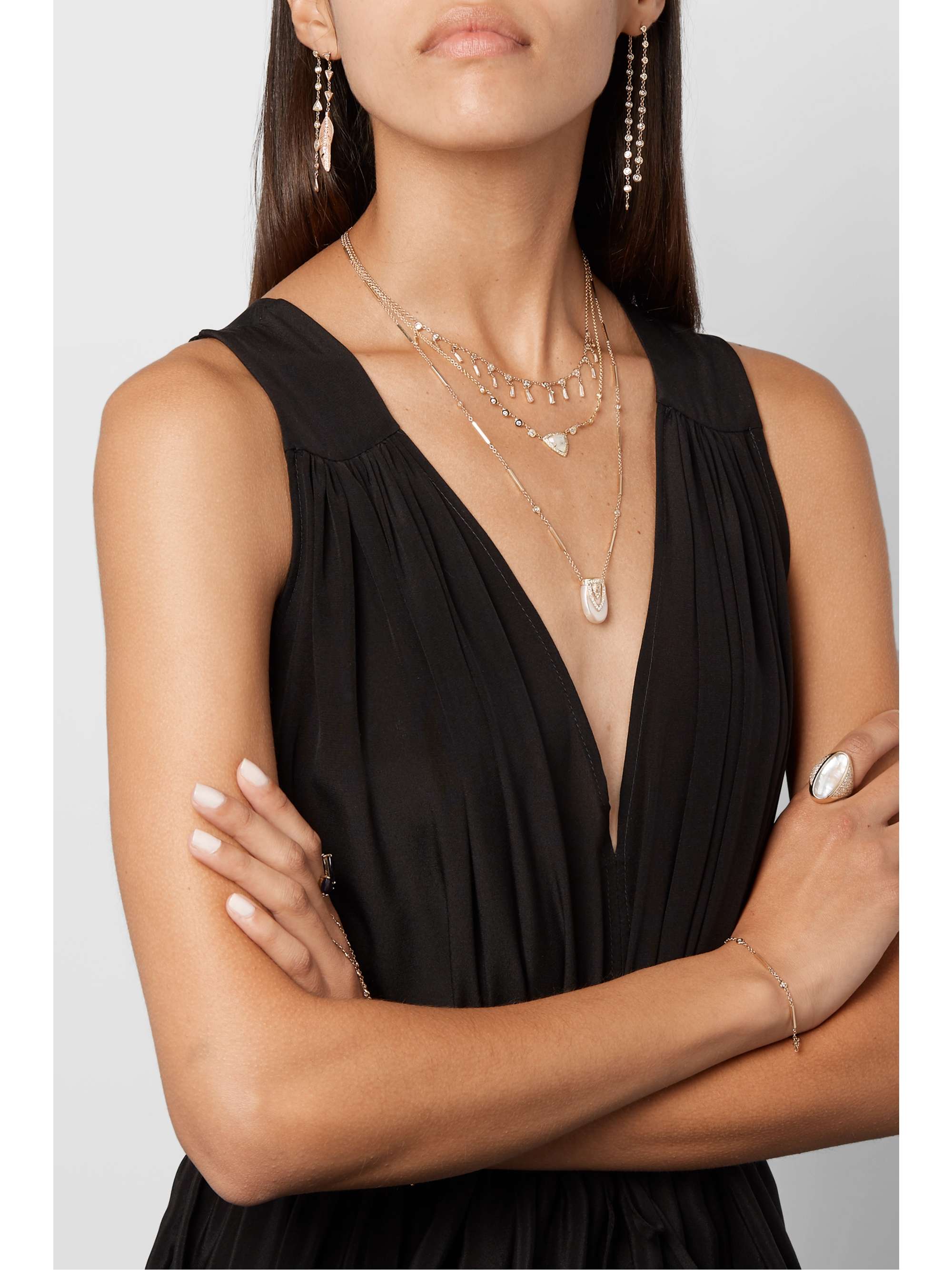 JACQUIE AICHE Emily 14-karat gold, moonstone and diamond necklace