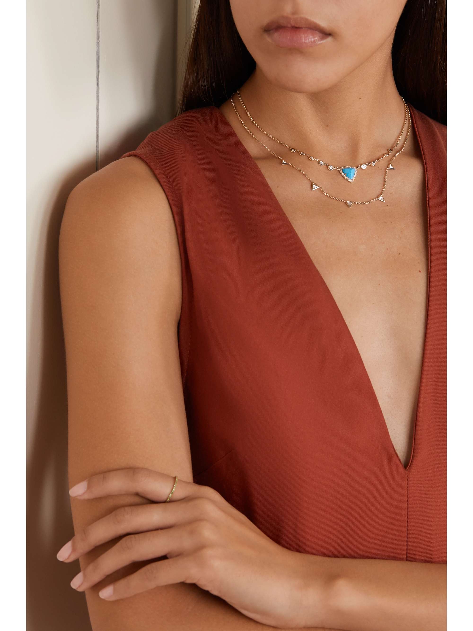 JACQUIE AICHE Emily 14-karat gold, turquoise and diamond necklace
