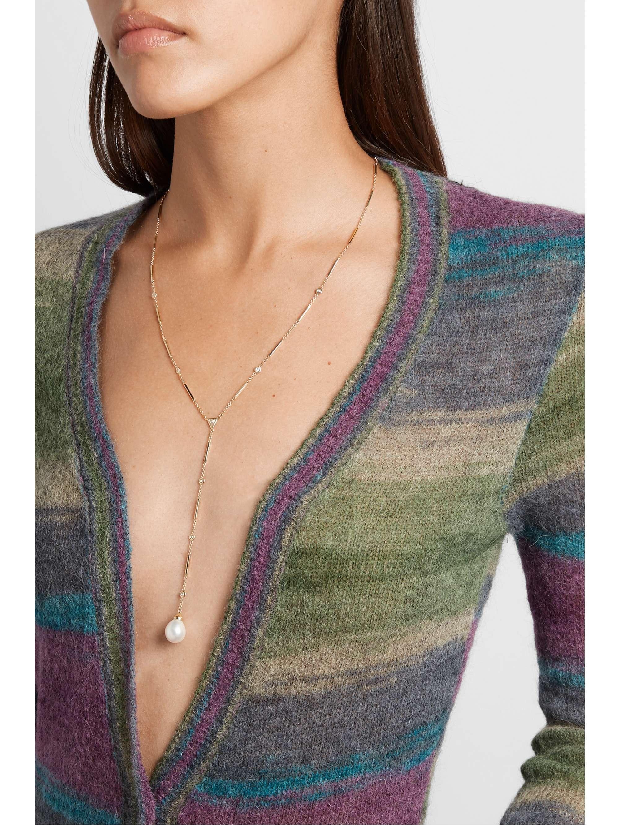 JACQUIE AICHE 14-karat gold, diamond and pearl necklace
