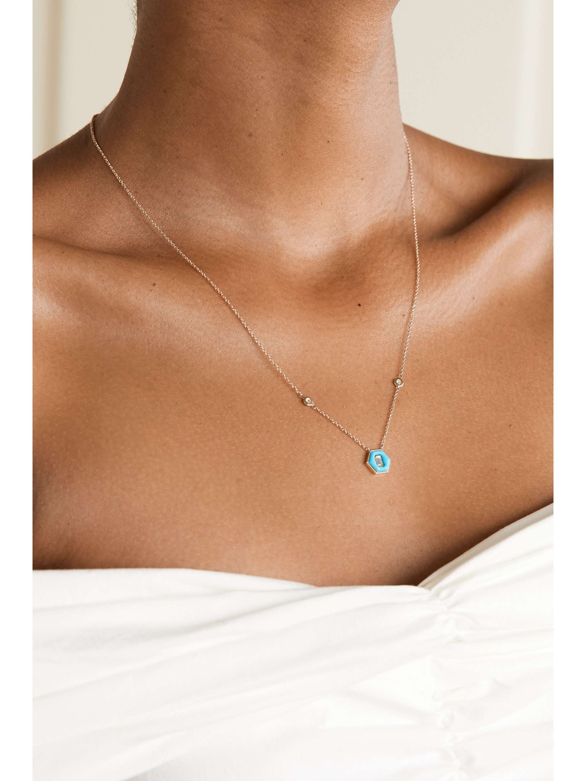 JACQUIE AICHE 14-karat gold, turquoise and diamond necklace