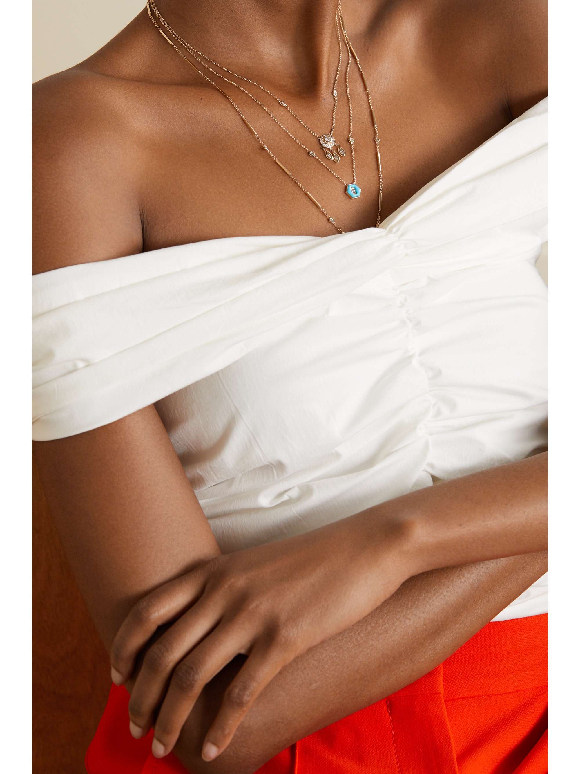 JACQUIE AICHE 14-karat gold, turquoise and diamond necklace