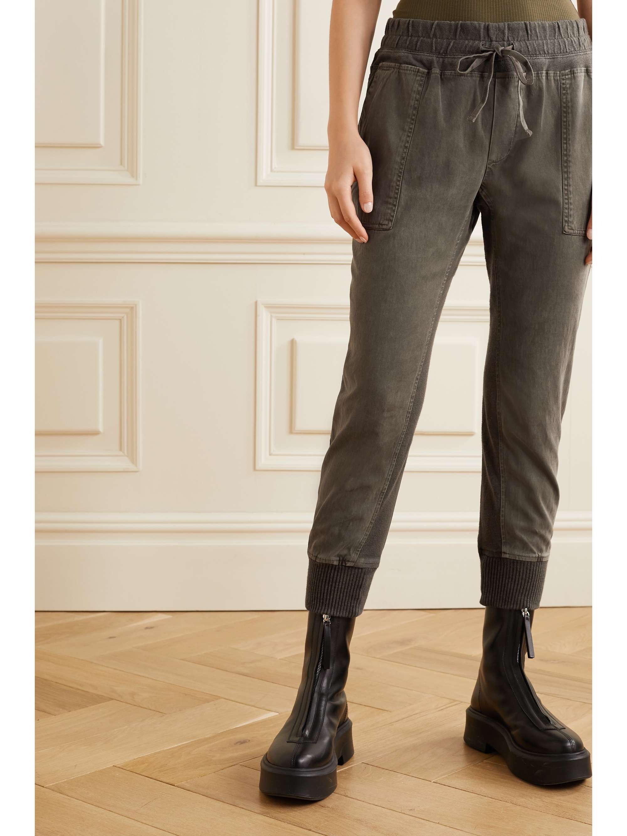 JAMES PERSE Jersey-trimmed cotton-twill track pants