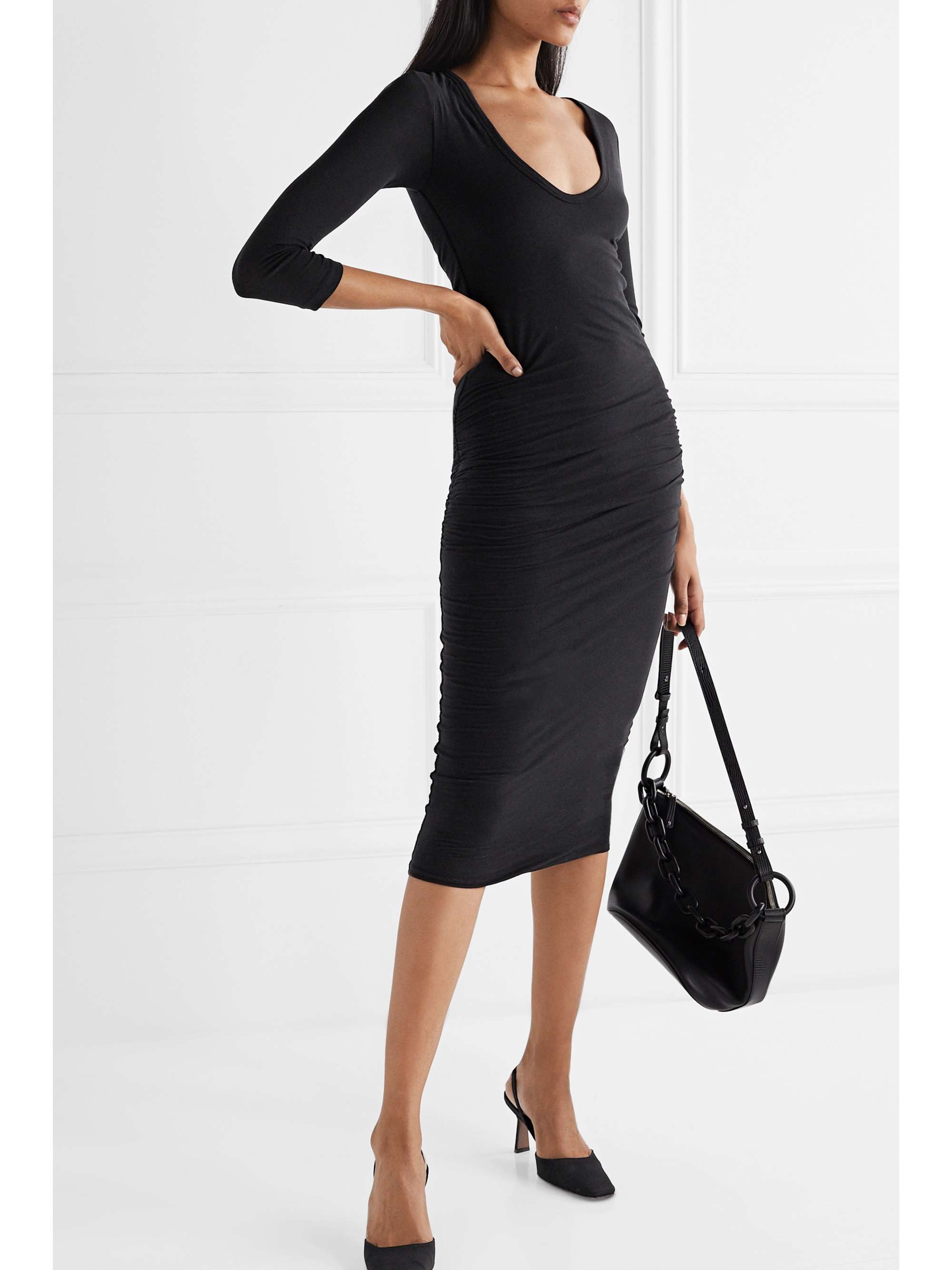 JAMES PERSE Ruched stretch-cotton jersey dress