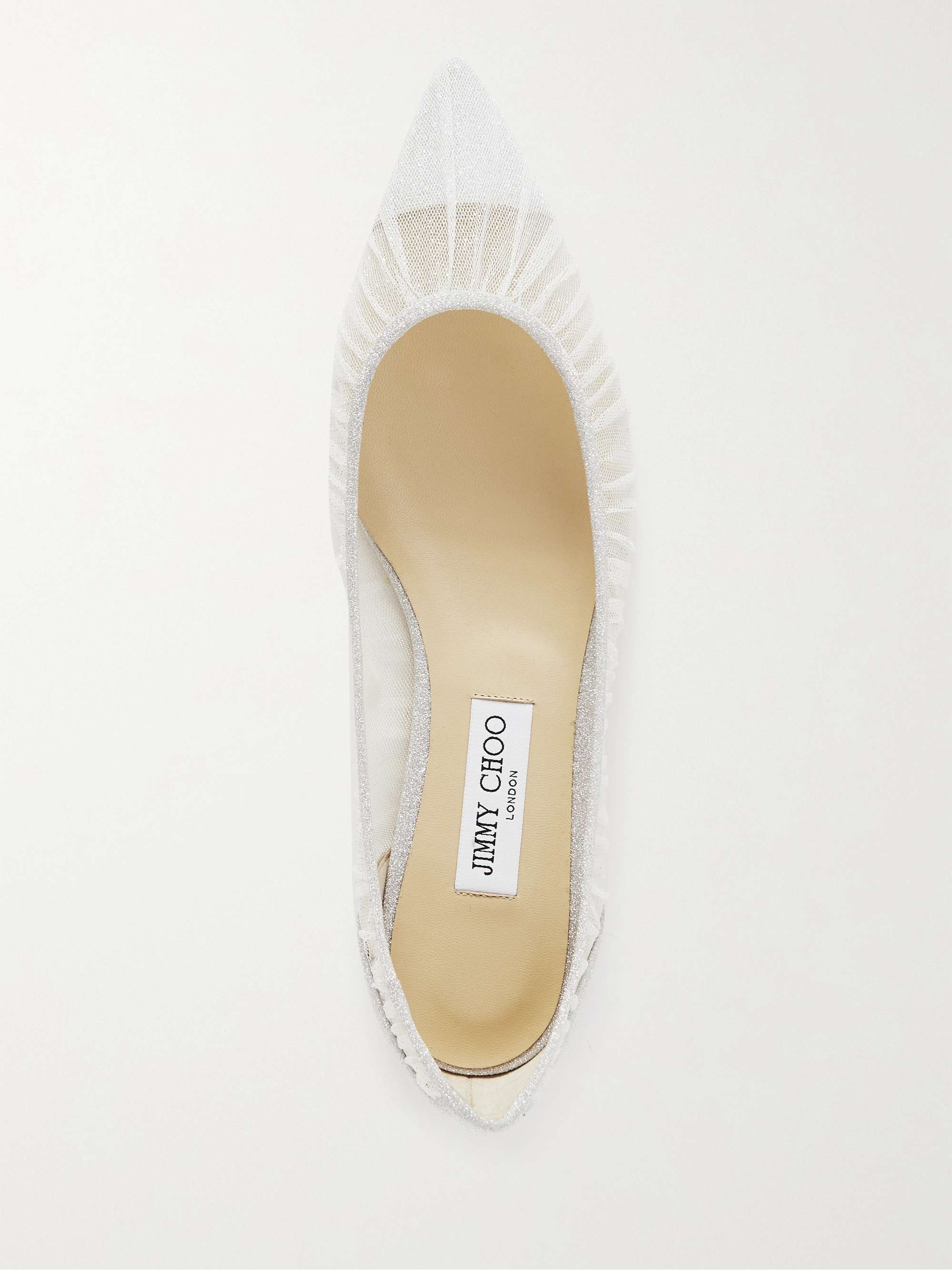 JIMMY CHOO Love 亮片金葱绢网帆布尖头平底鞋