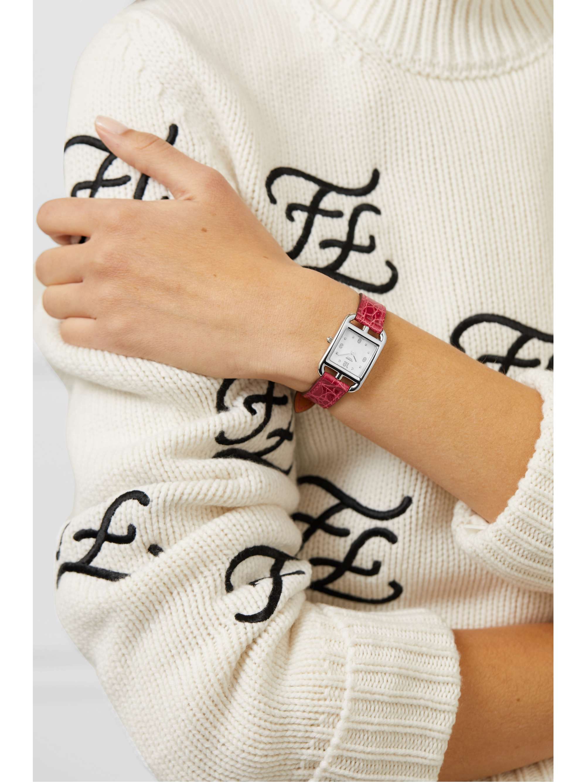 HERMÈS TIMEPIECES Cape Cod 23mm small stainless steel, alligator, mother-of-pearl and diamond watch