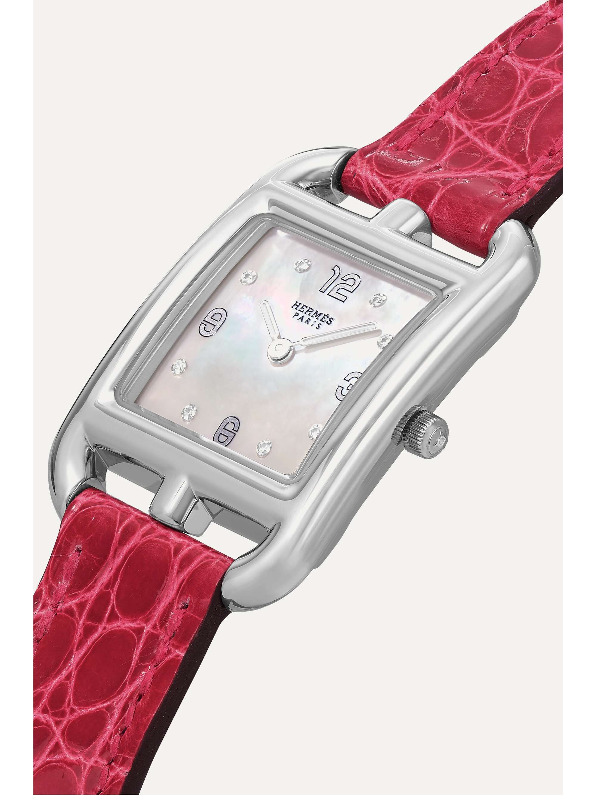 HERMÈS TIMEPIECES Cape Cod 23mm small stainless steel, alligator, mother-of-pearl and diamond watch