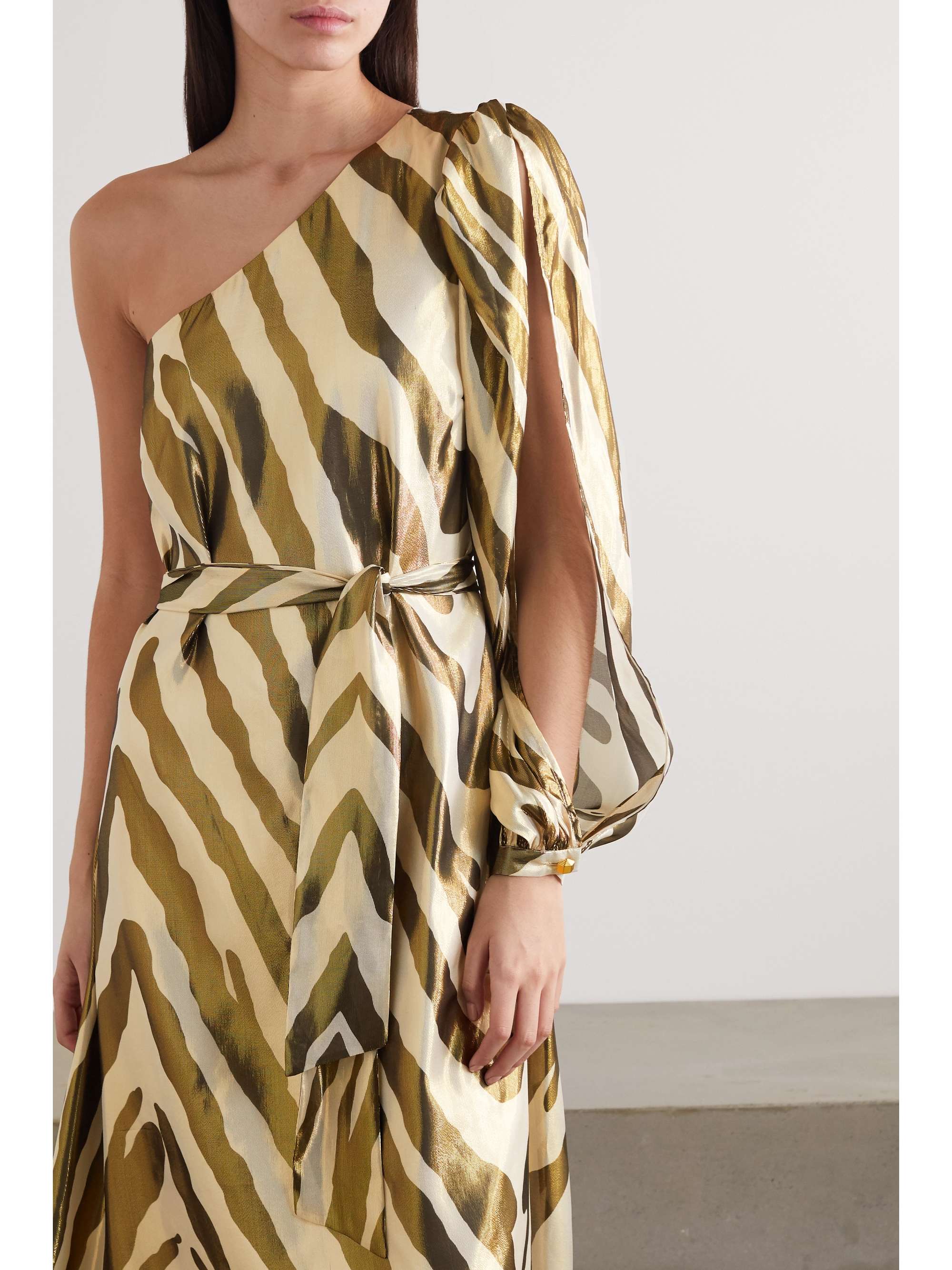 HANEY Annika metallic zebra-print silk and Lurex blend dress
