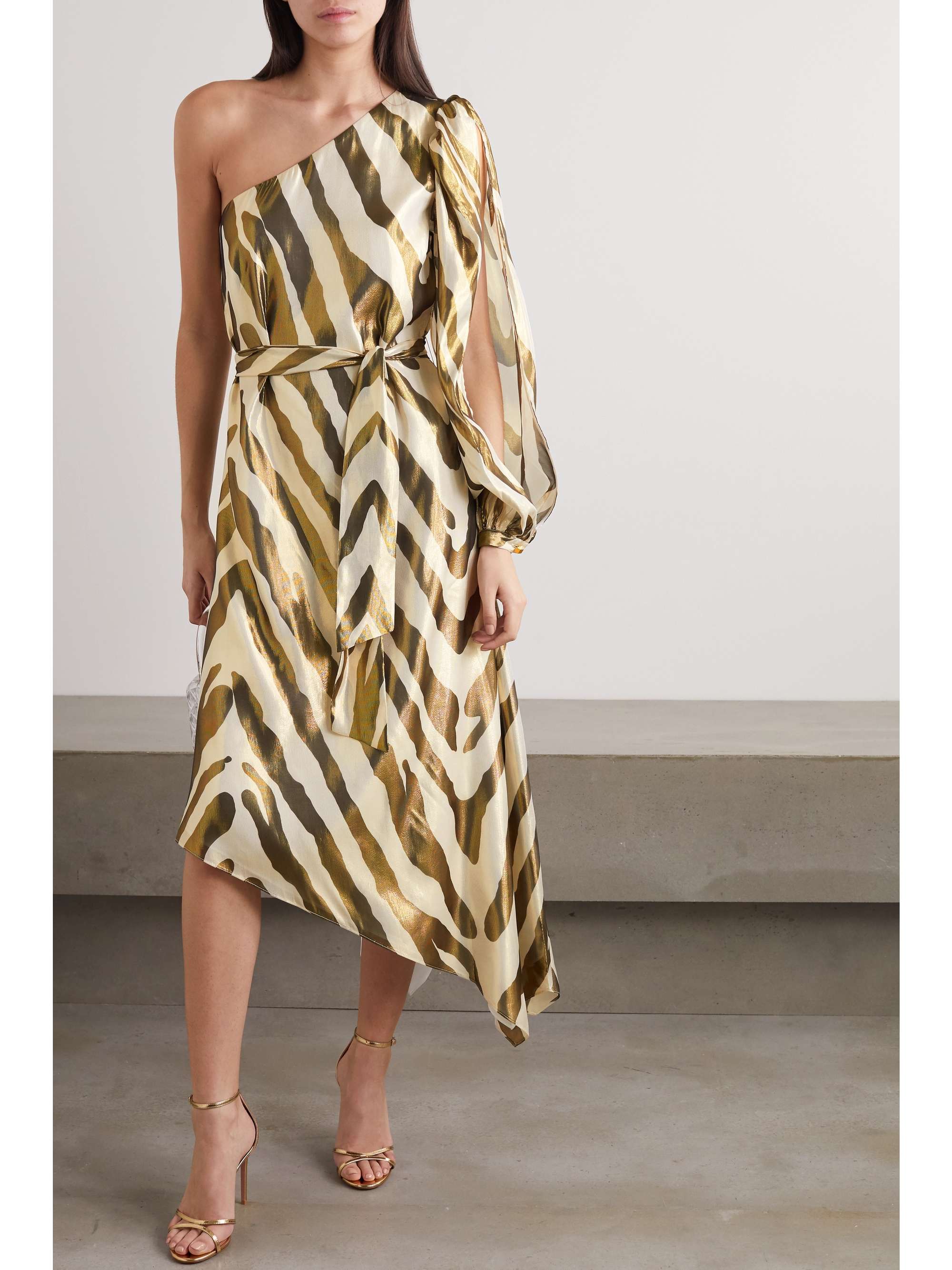 HANEY Annika metallic zebra-print silk and Lurex blend dress