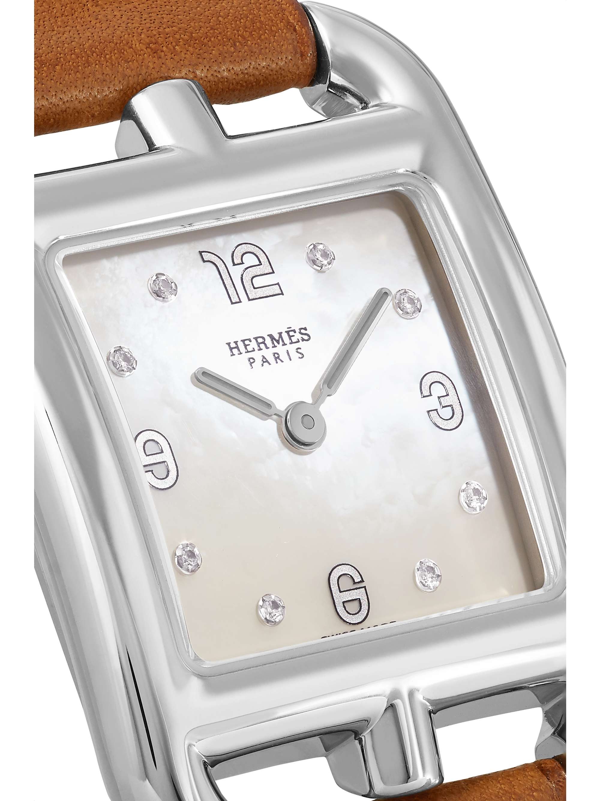 HERMÈS TIMEPIECES Montre en acier inoxydable, nacre et diamants à bracelet en cuir Cape Cod Small 23 mm