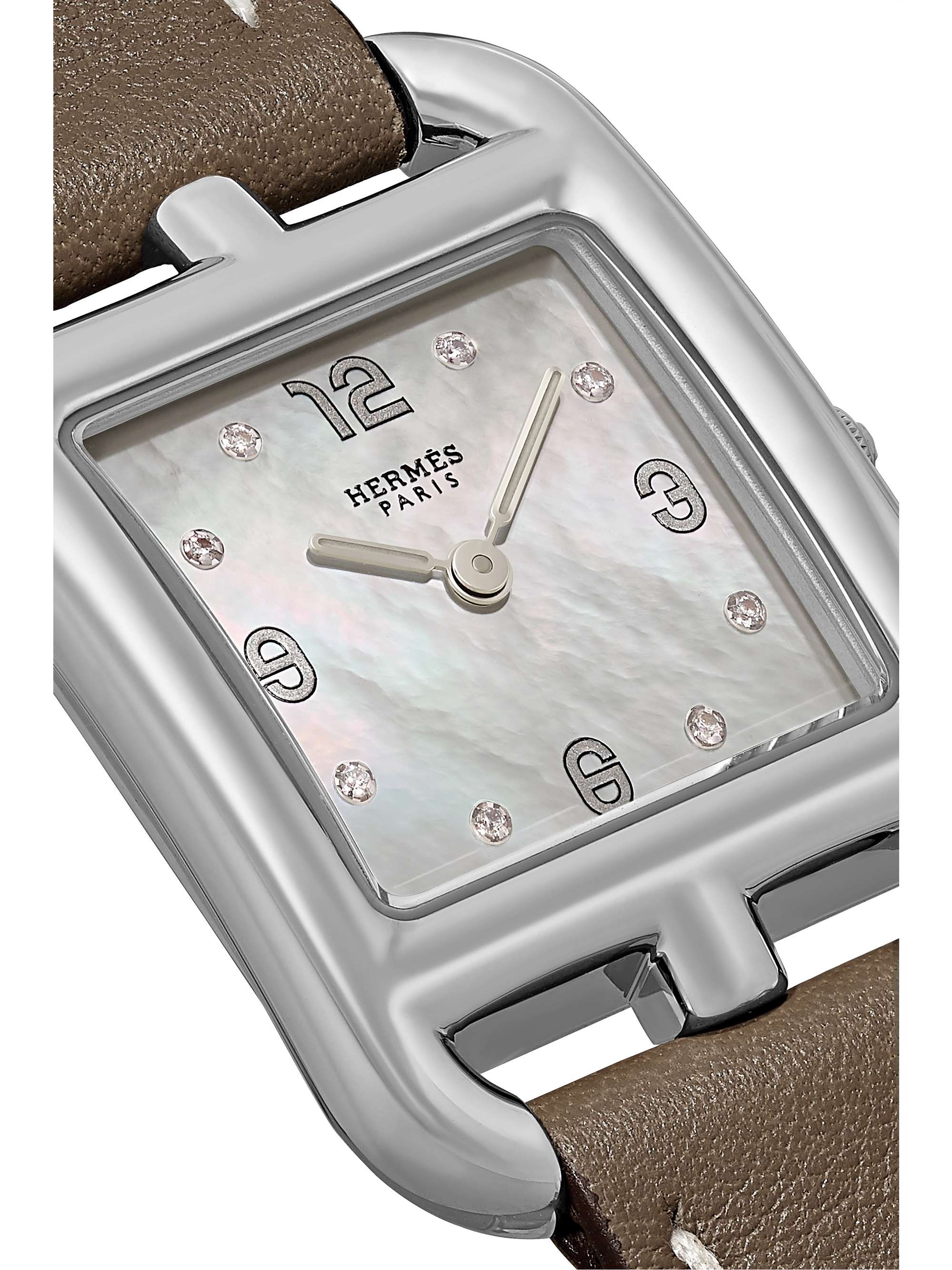 HERMÈS TIMEPIECES Cape Cod 23mm small stainless steel, leather, mother-of-pearl and diamond watch