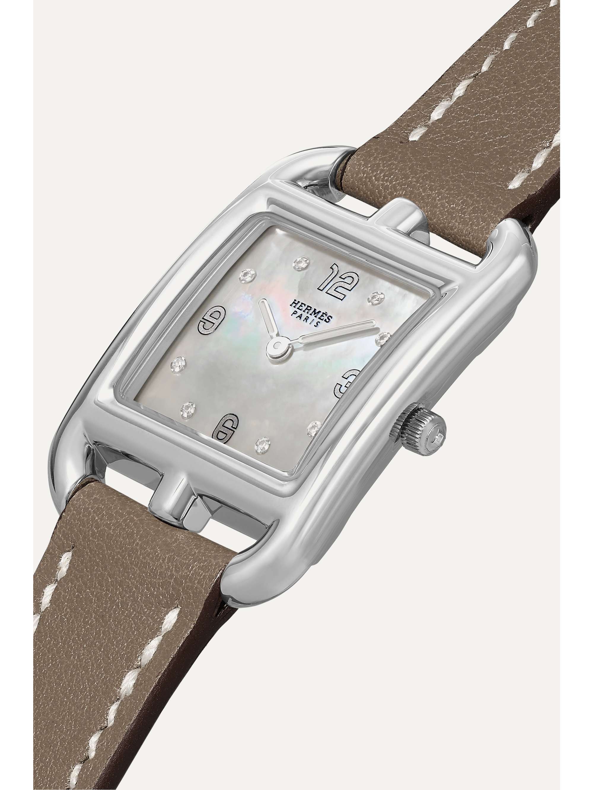 HERMÈS TIMEPIECES Cape Cod 23mm small stainless steel, leather, mother-of-pearl and diamond watch