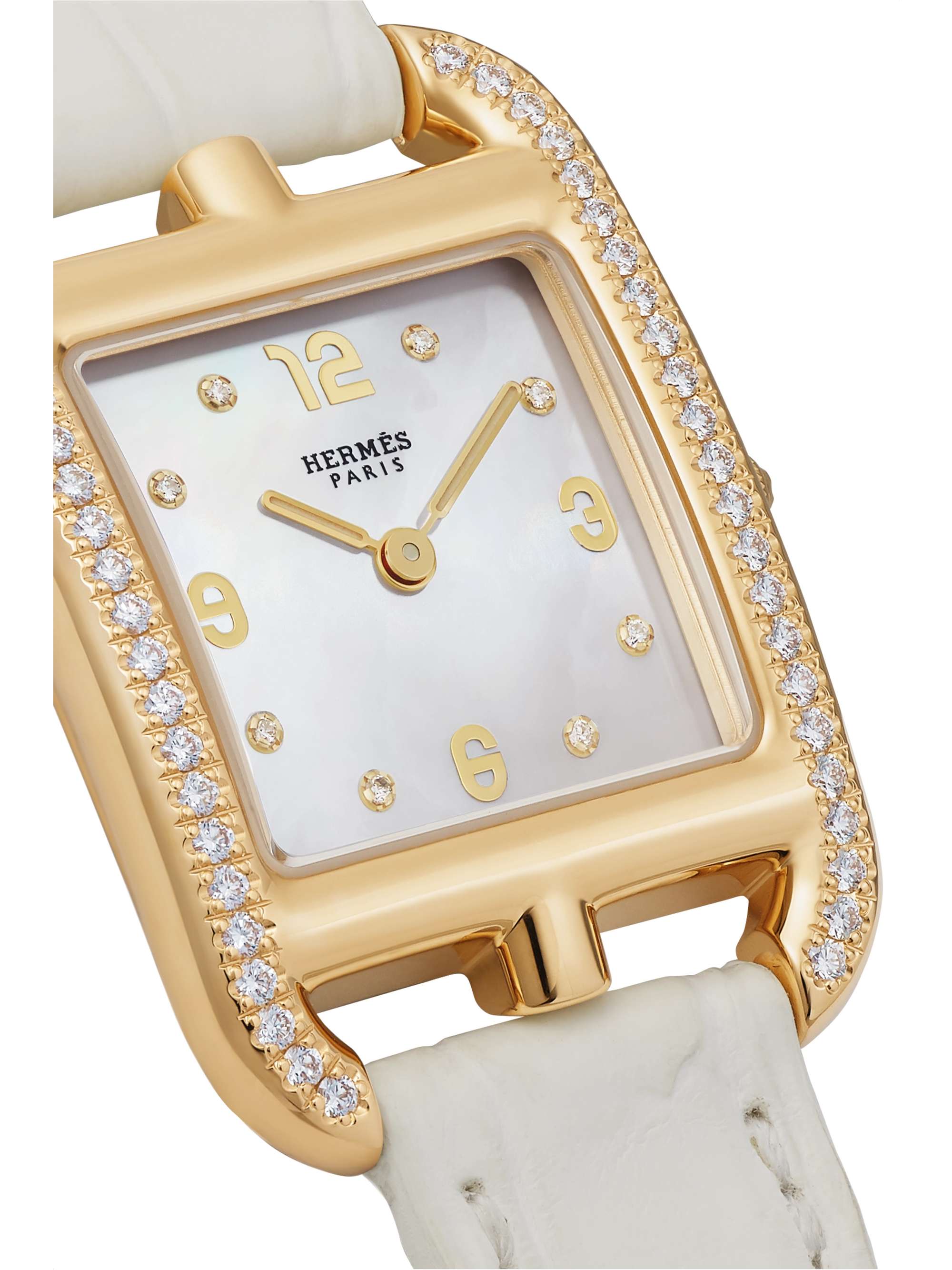 HERMÈS TIMEPIECES Cape Cod 23mm small 18-karat gold, alligator, mother-of-pearl and diamond watch
