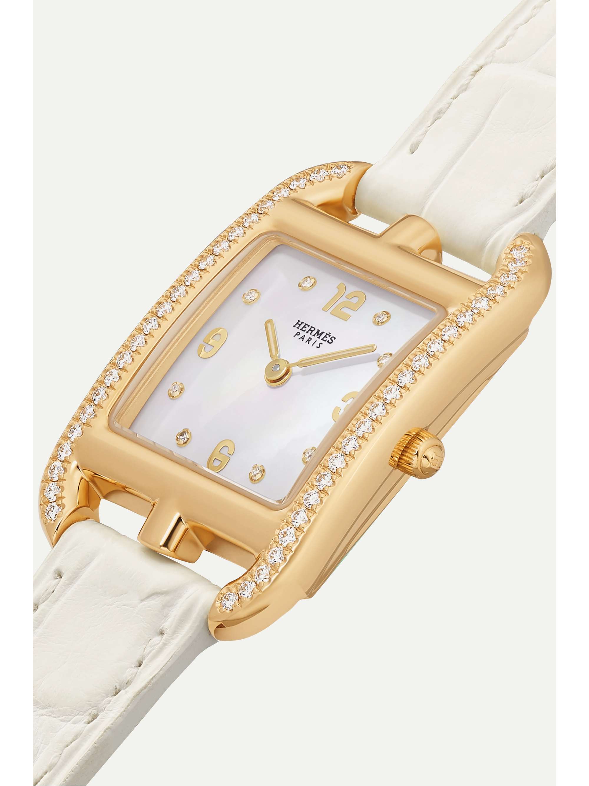 HERMÈS TIMEPIECES Cape Cod 23mm small 18-karat gold, alligator, mother-of-pearl and diamond watch