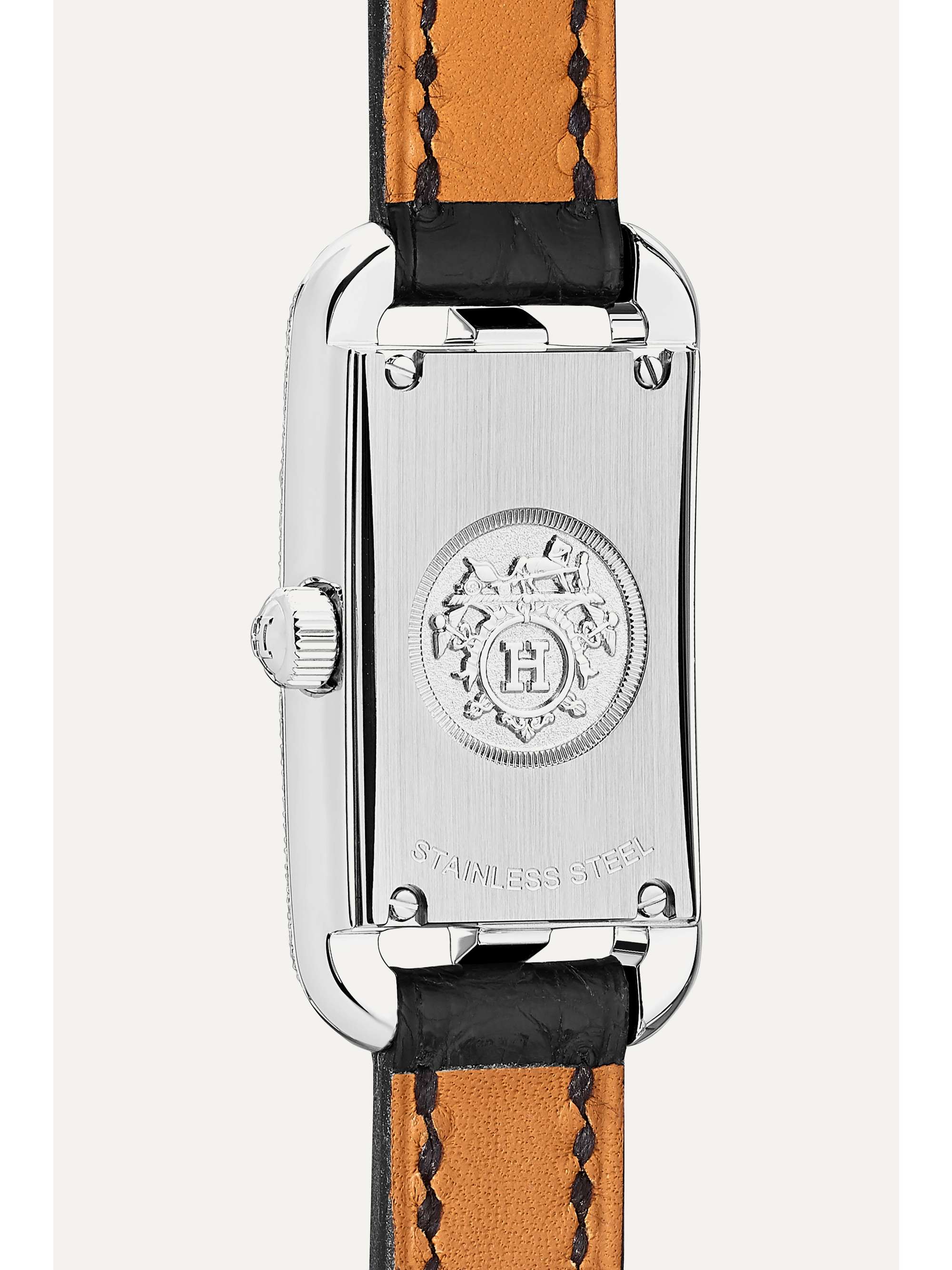 HERMÈS TIMEPIECES Nantucket 17 毫米钻石精钢超小号腕表（短吻鳄鱼皮表带）