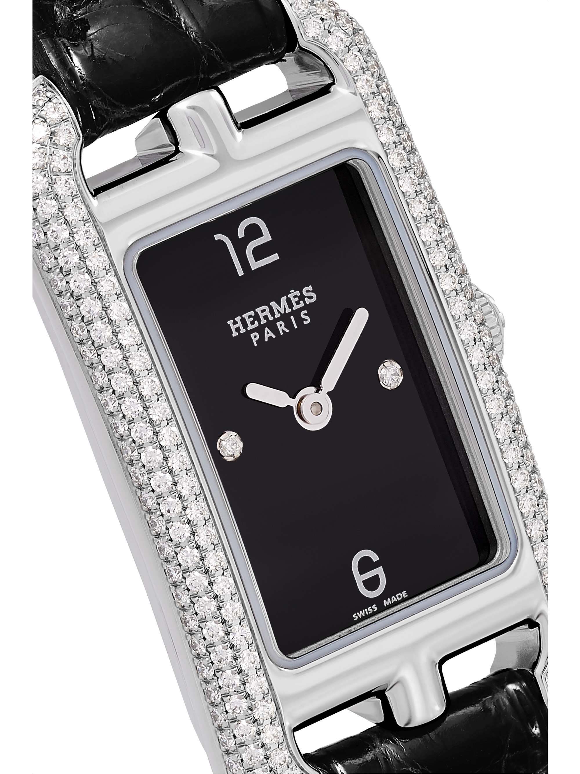 HERMÈS TIMEPIECES Nantucket 17 毫米钻石精钢超小号腕表（短吻鳄鱼皮表带）