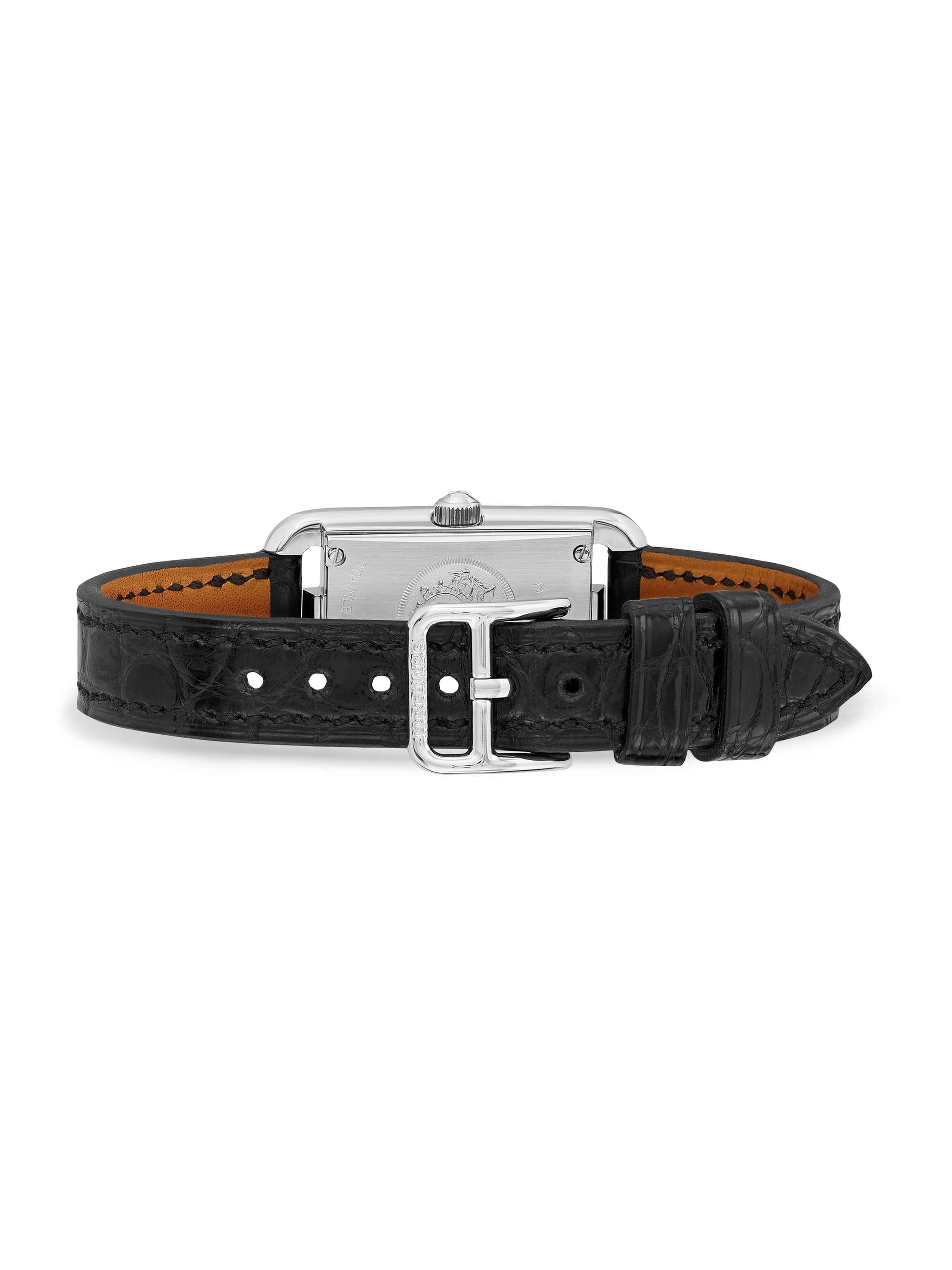 HERMÈS TIMEPIECES Nantucket 17 毫米钻石精钢超小号腕表（短吻鳄鱼皮表带）