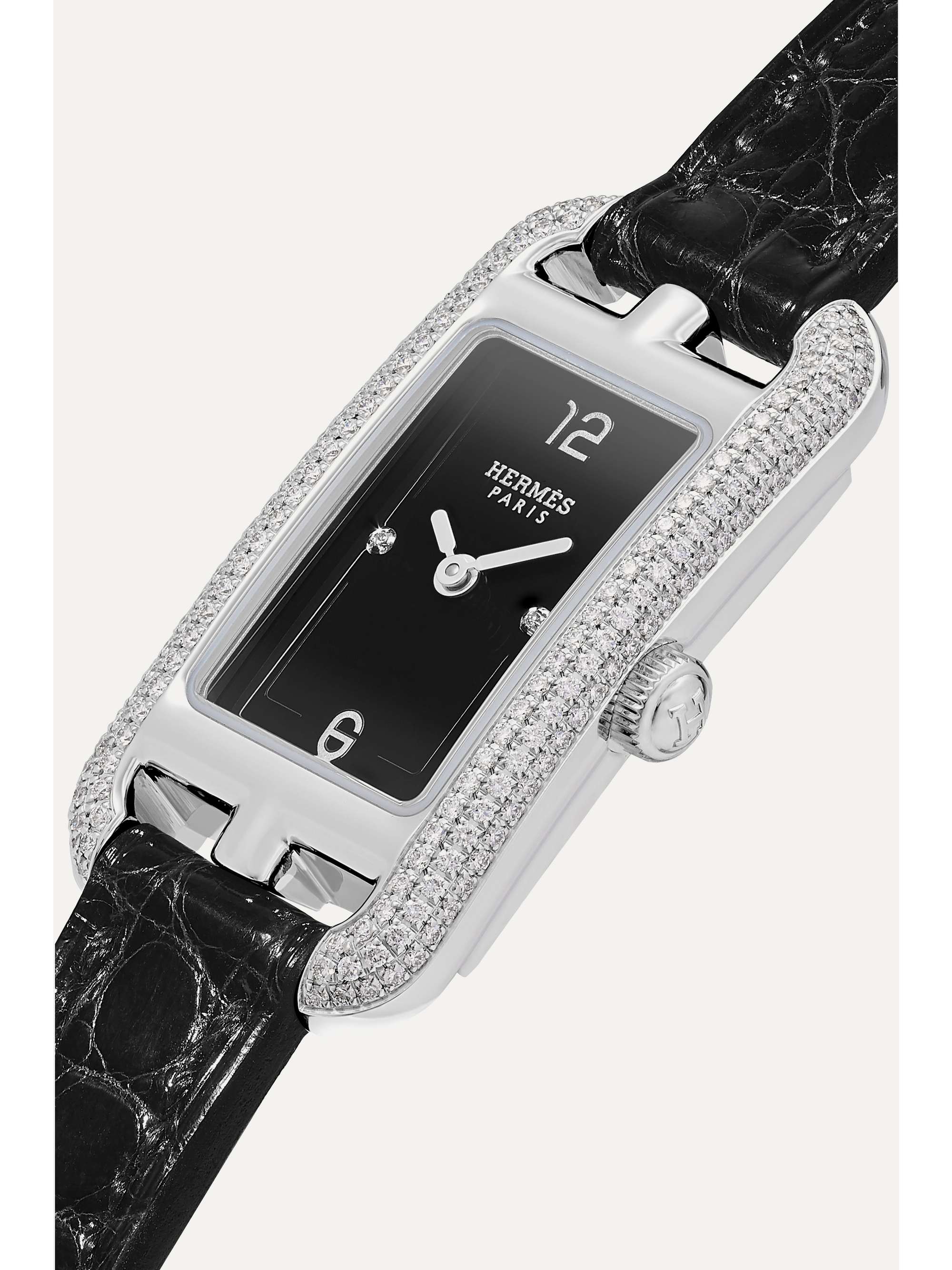 HERMÈS TIMEPIECES Nantucket 17 毫米钻石精钢超小号腕表（短吻鳄鱼皮表带）