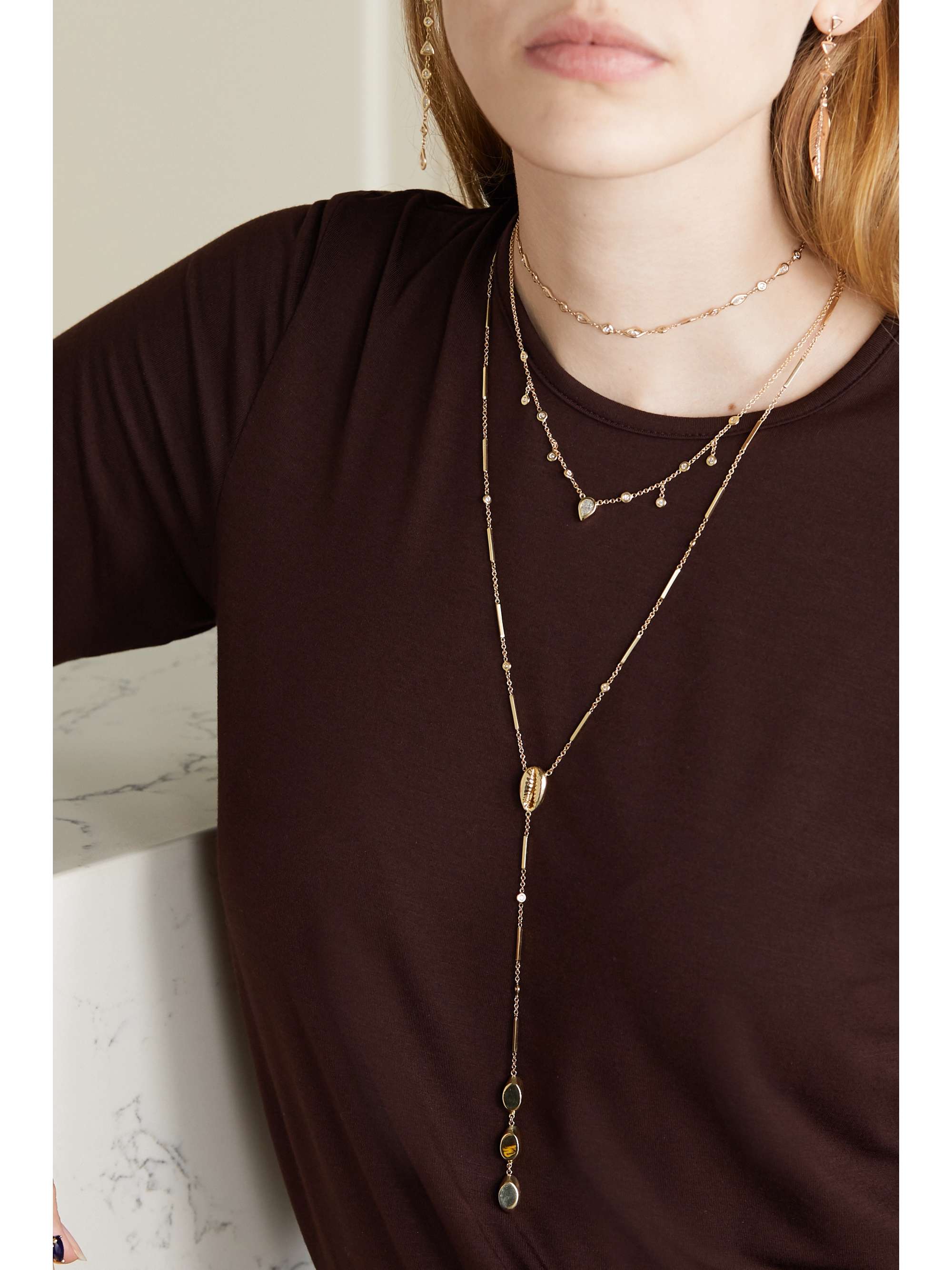 JACQUIE AICHE 14-karat gold diamond necklace