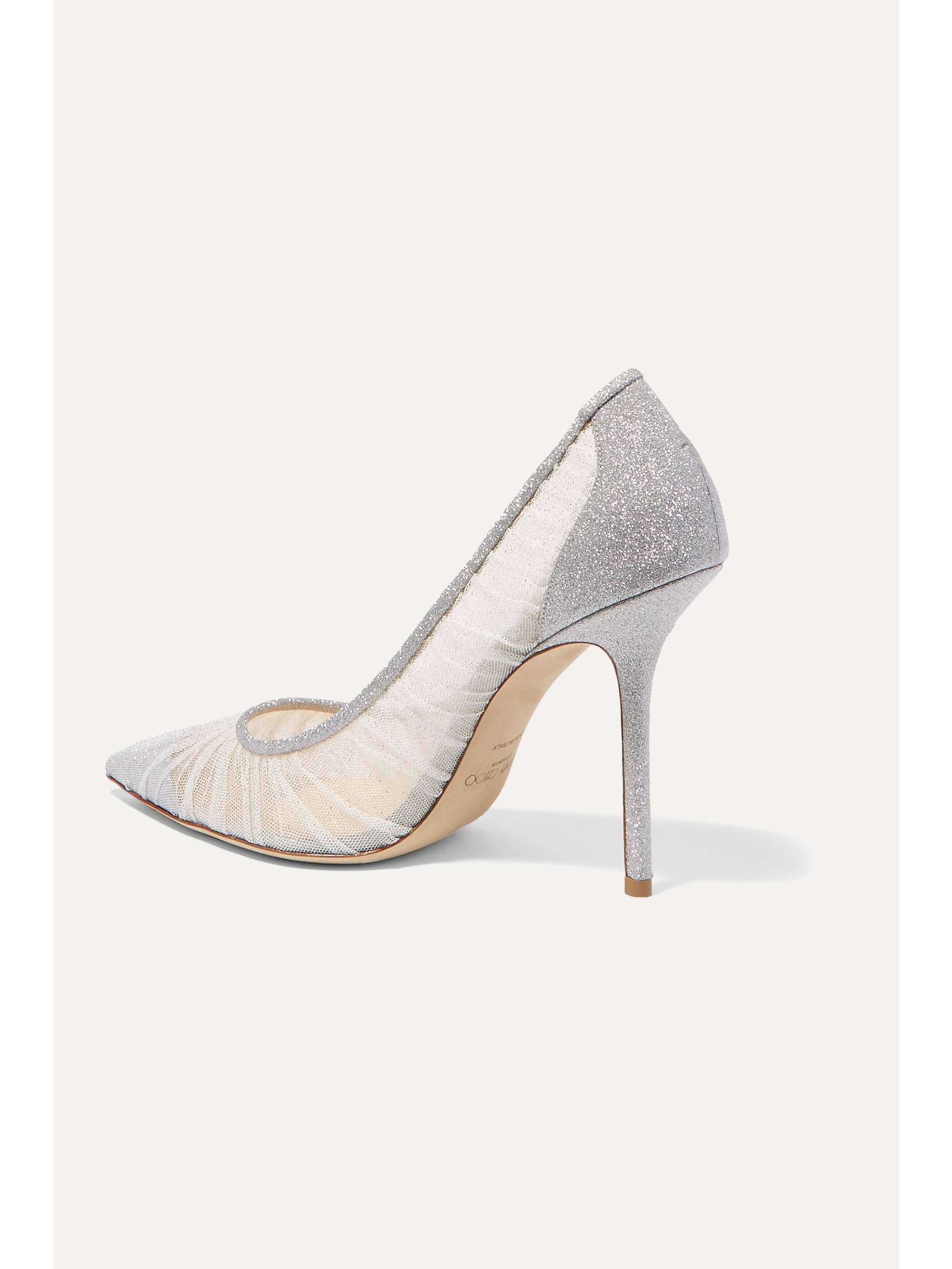 JIMMY CHOO Love 100 glittered tulle and canvas pumps