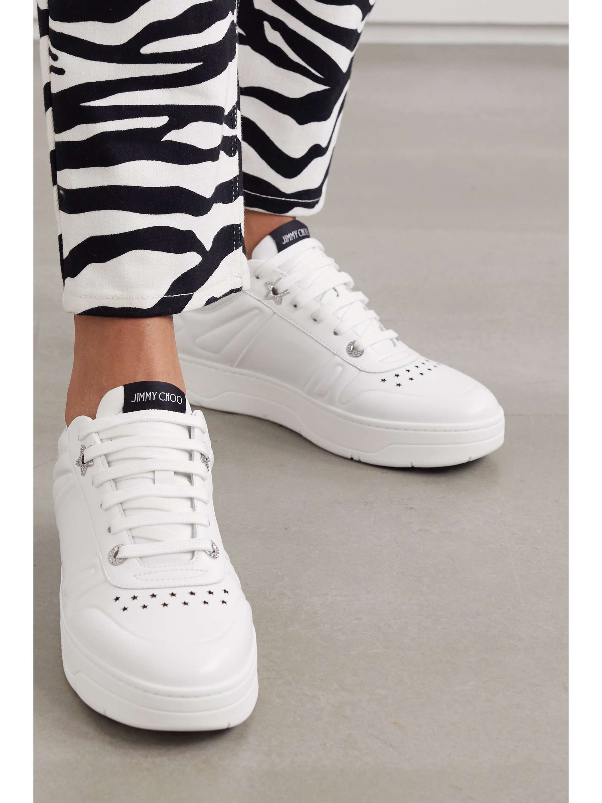 Hawaii crystal-embellished perforated leather sneakers