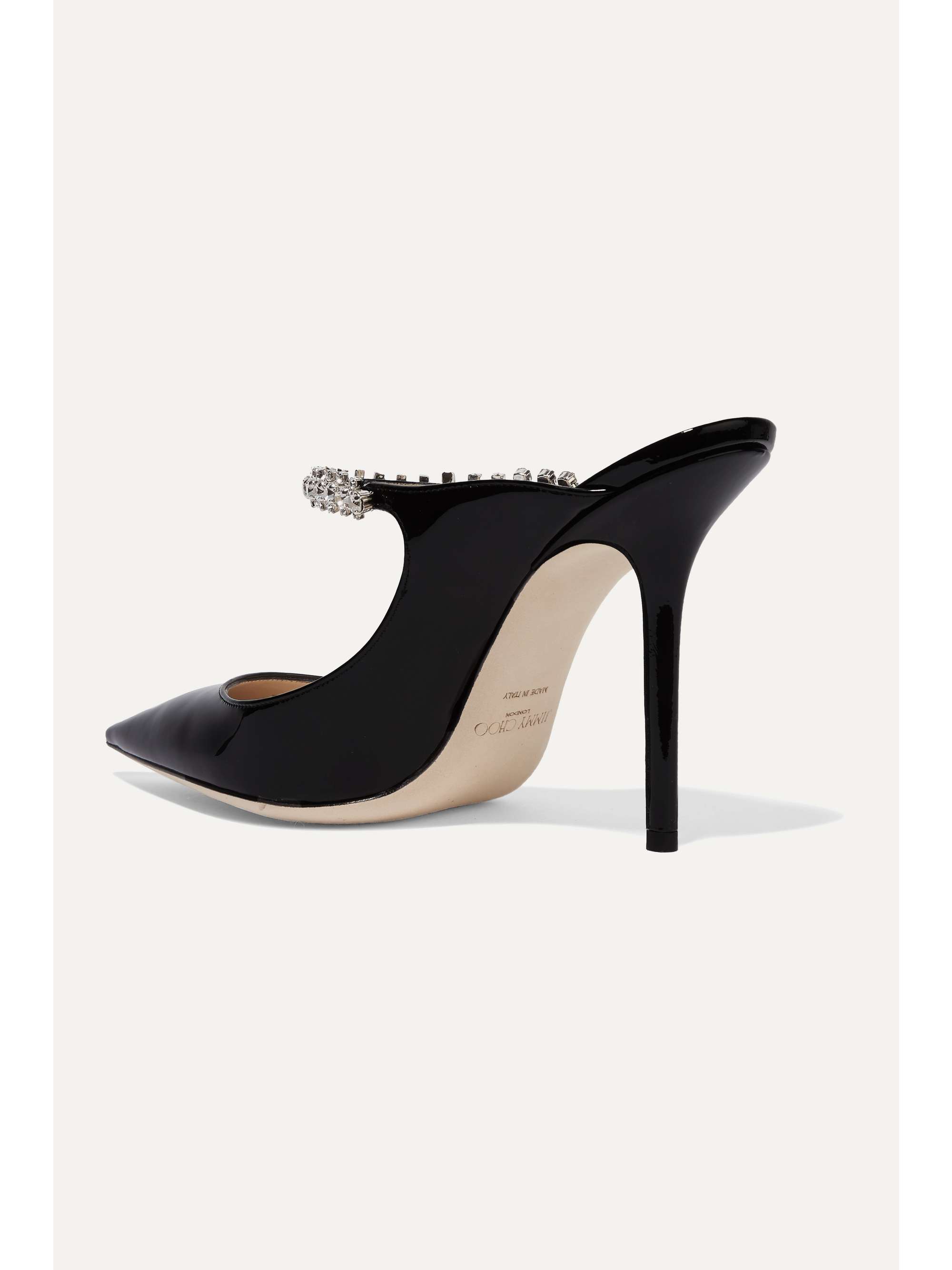 JIMMY CHOO Bing 100 crystal-embellished PVC and metallic leather mules