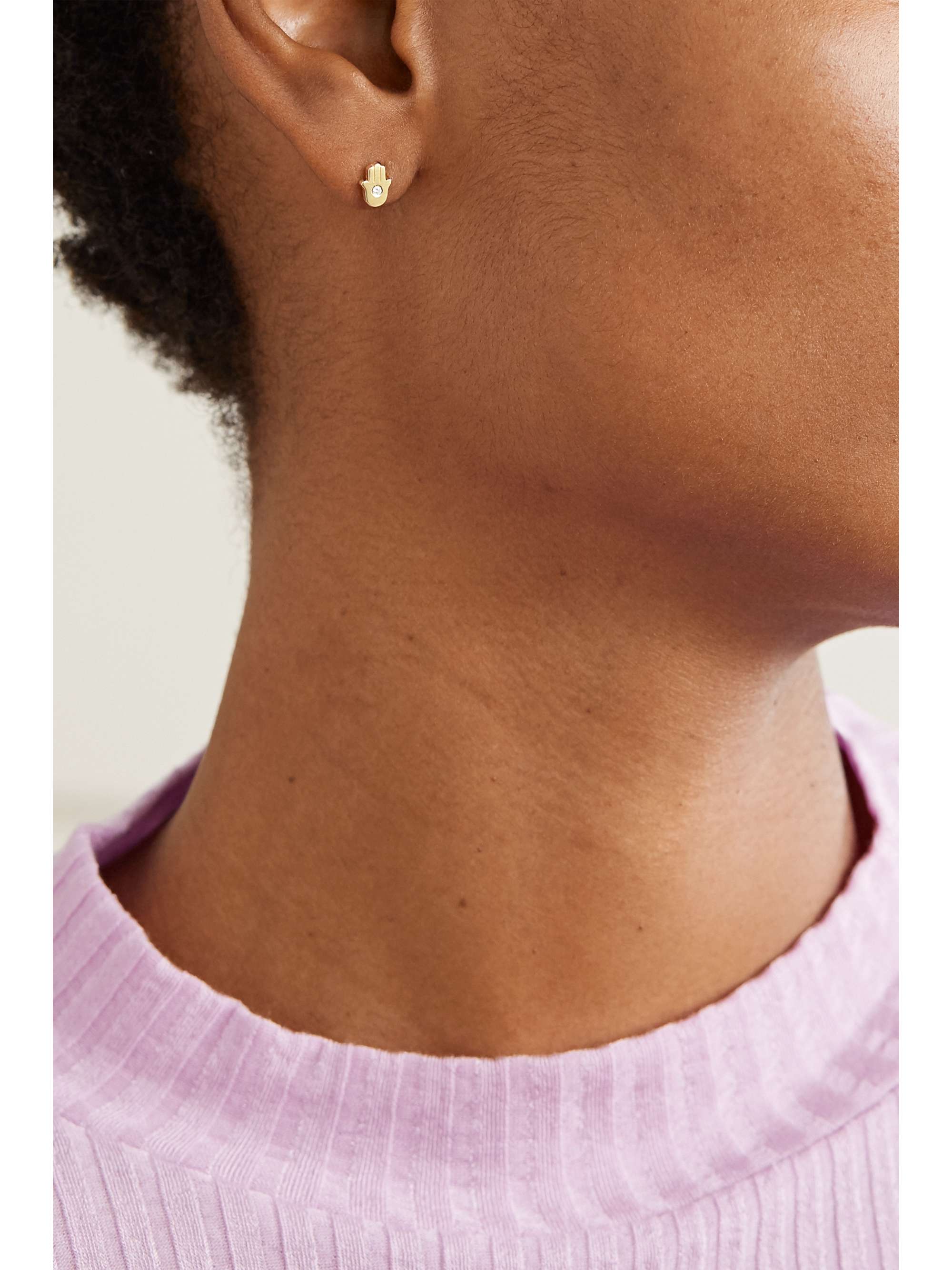 JENNIFER MEYER Mini Hamsa 18-karat gold diamond earrings