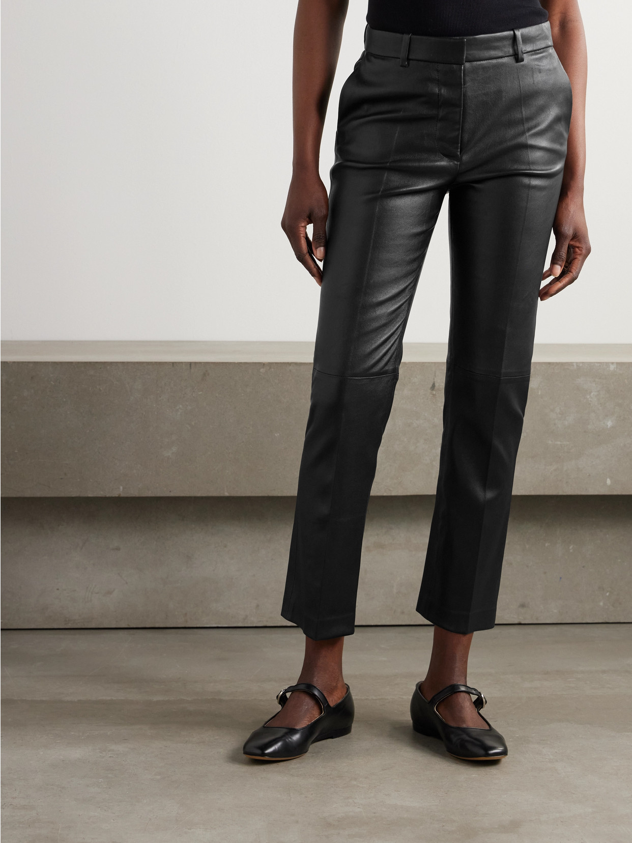 Shop Joseph Coleman Leather Slim-fit Pants In Black