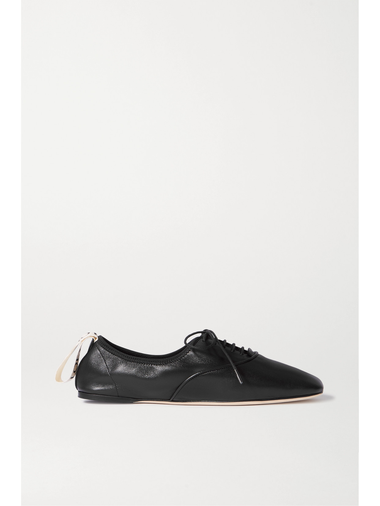 LOEWE LOGO-PRINT LACE-UP LEATHER BALLET FLATS