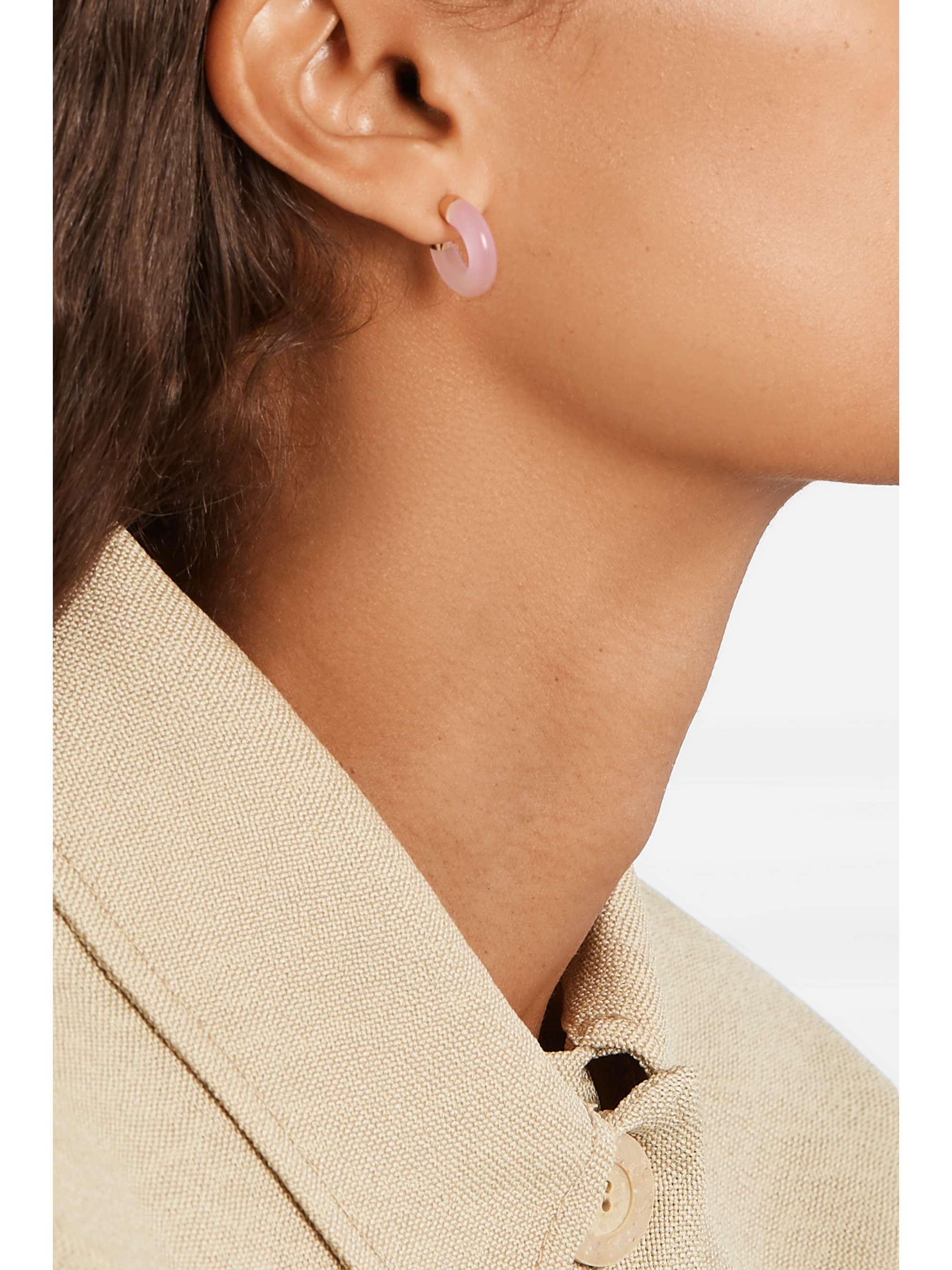 LOREN STEWART 14-karat gold rose quartz hoop earrings