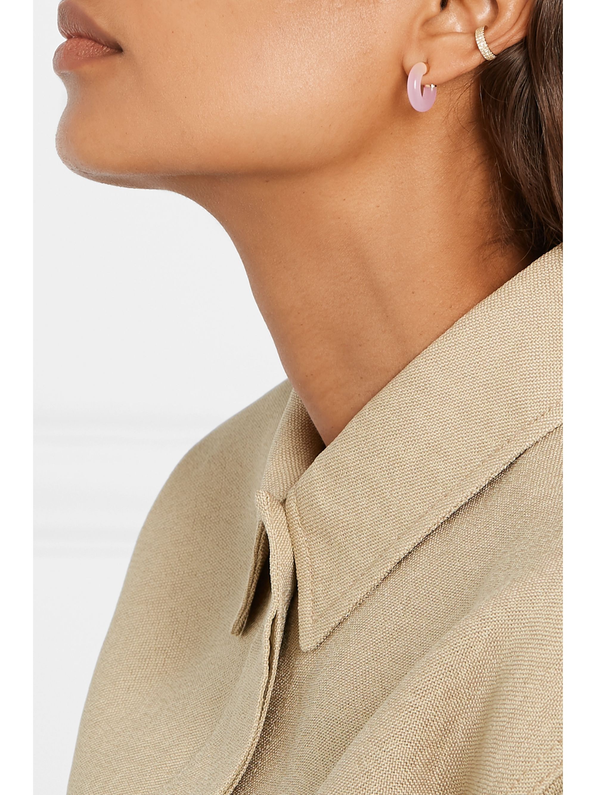 rose quartz huggie earrings