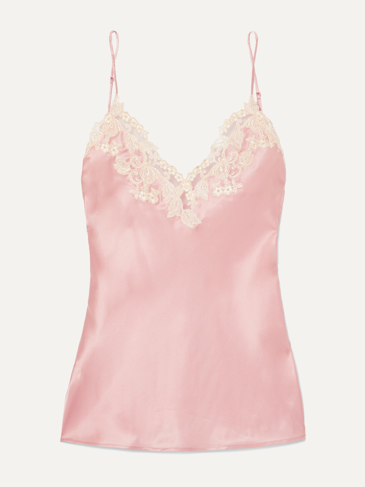 La Perla Maison Embroidered Lace-trimmed Silk-blend Satin Camisole - Pink