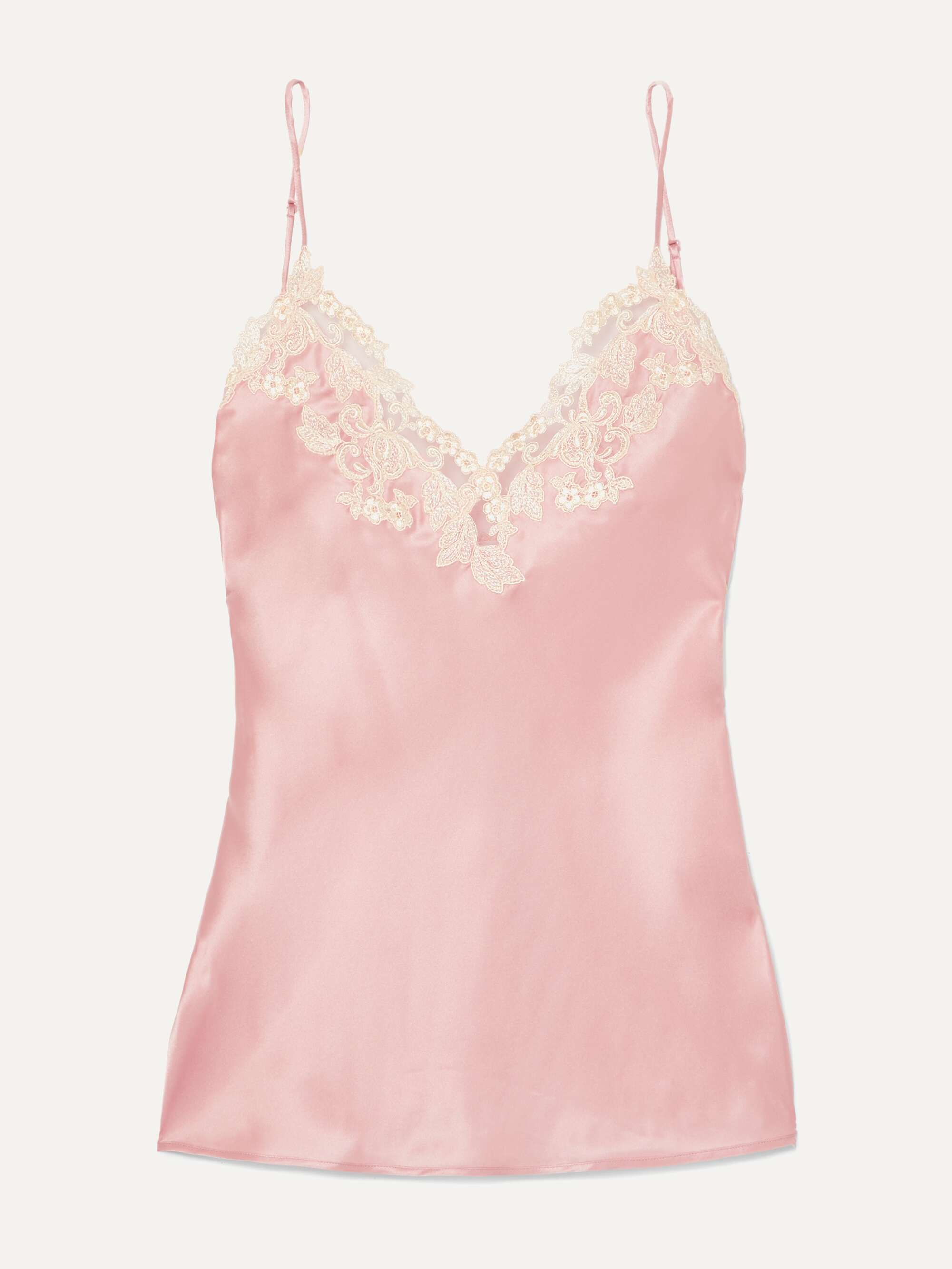 LA PERLA Maison embroidered lace-trimmed silk-blend satin camisole