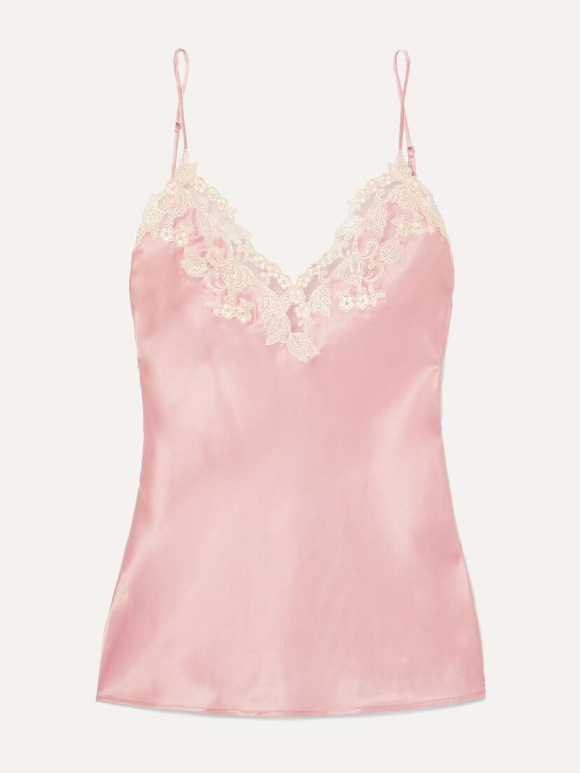 La Perla Maison Embroidered Lace-trimmed Silk-blend Satin Camisole