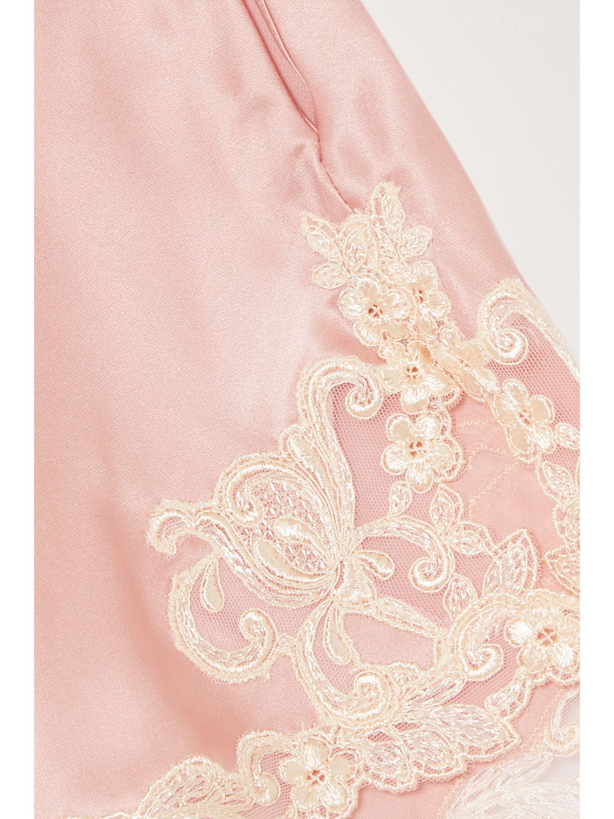LA PERLA Maison embroidered lace-trimmed silk-blend satin shorts