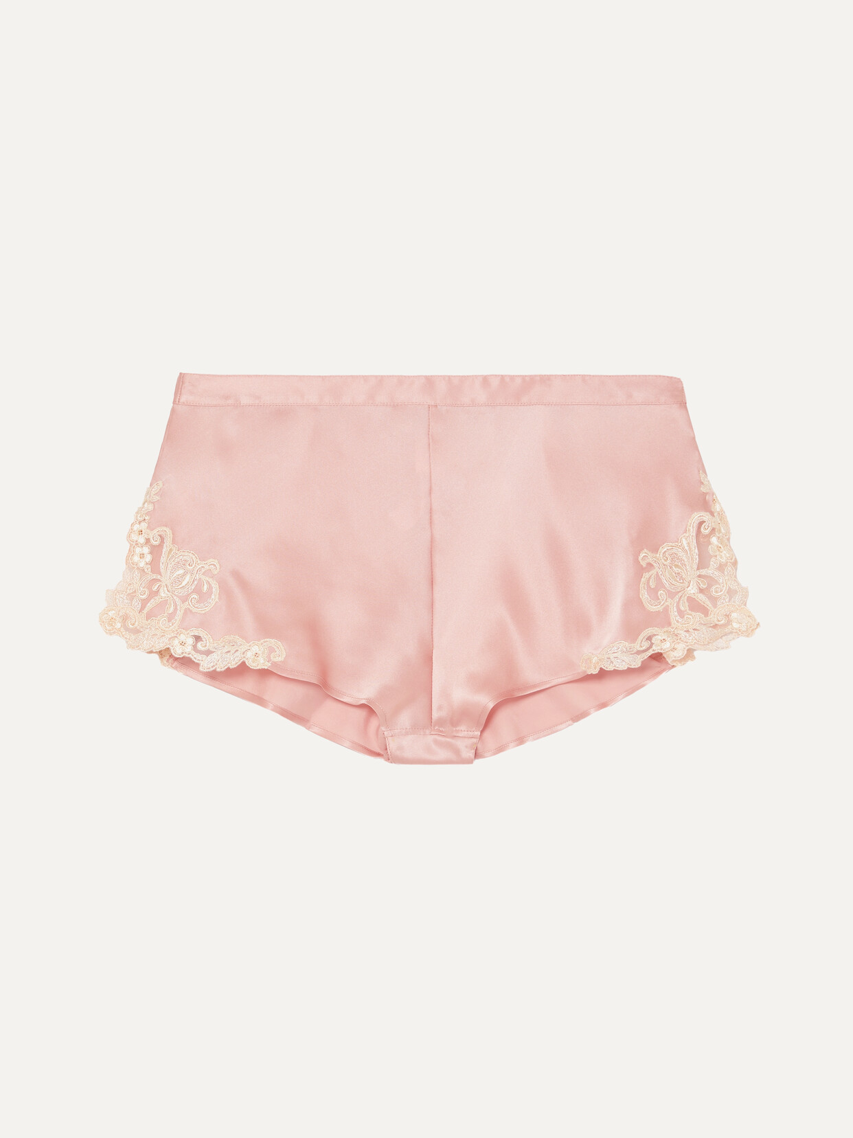 La Perla Maison Embroidered Lace-trimmed Silk-blend Satin Shorts - Pink