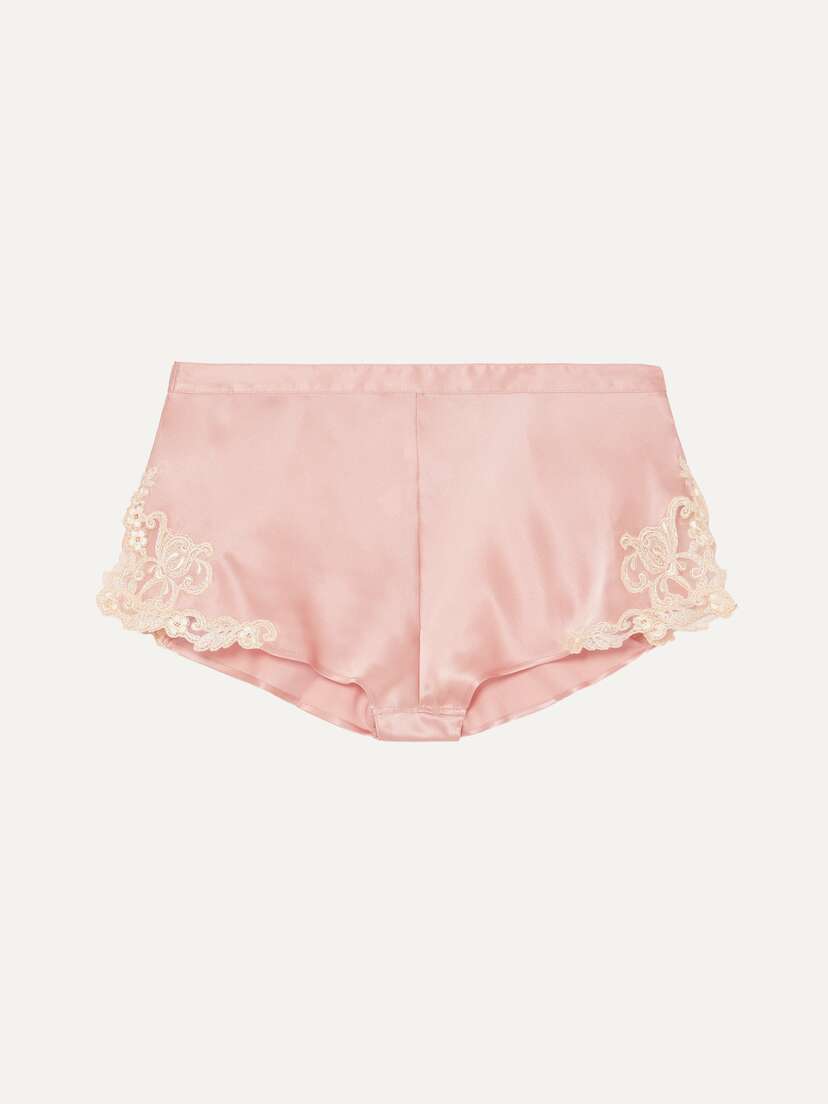 La Perla Maison Embroidered Lace-trimmed Silk-blend Satin Shorts