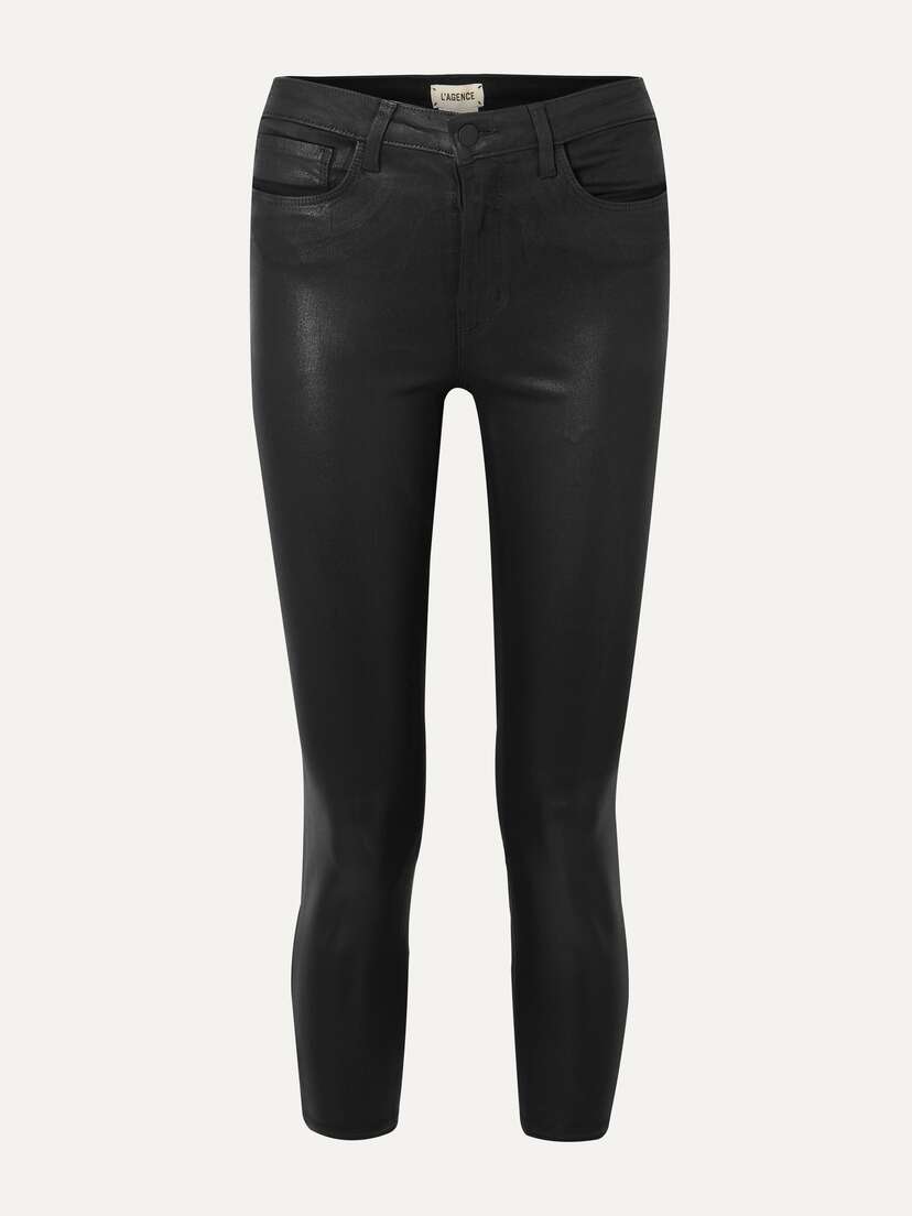 L'Agence Margot Cropped Coated High-rise Skinny Jeans