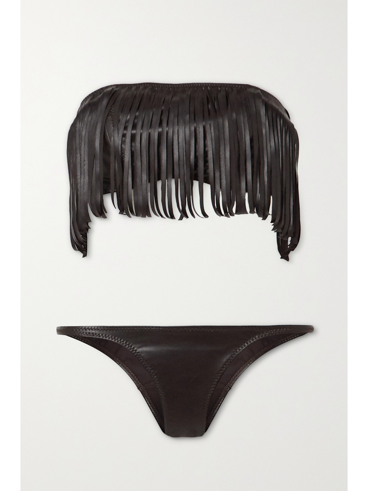 Lisa Marie Fernandez – + Net Sustain Fringed Vegan Leather Bandeau Bikini – Brown